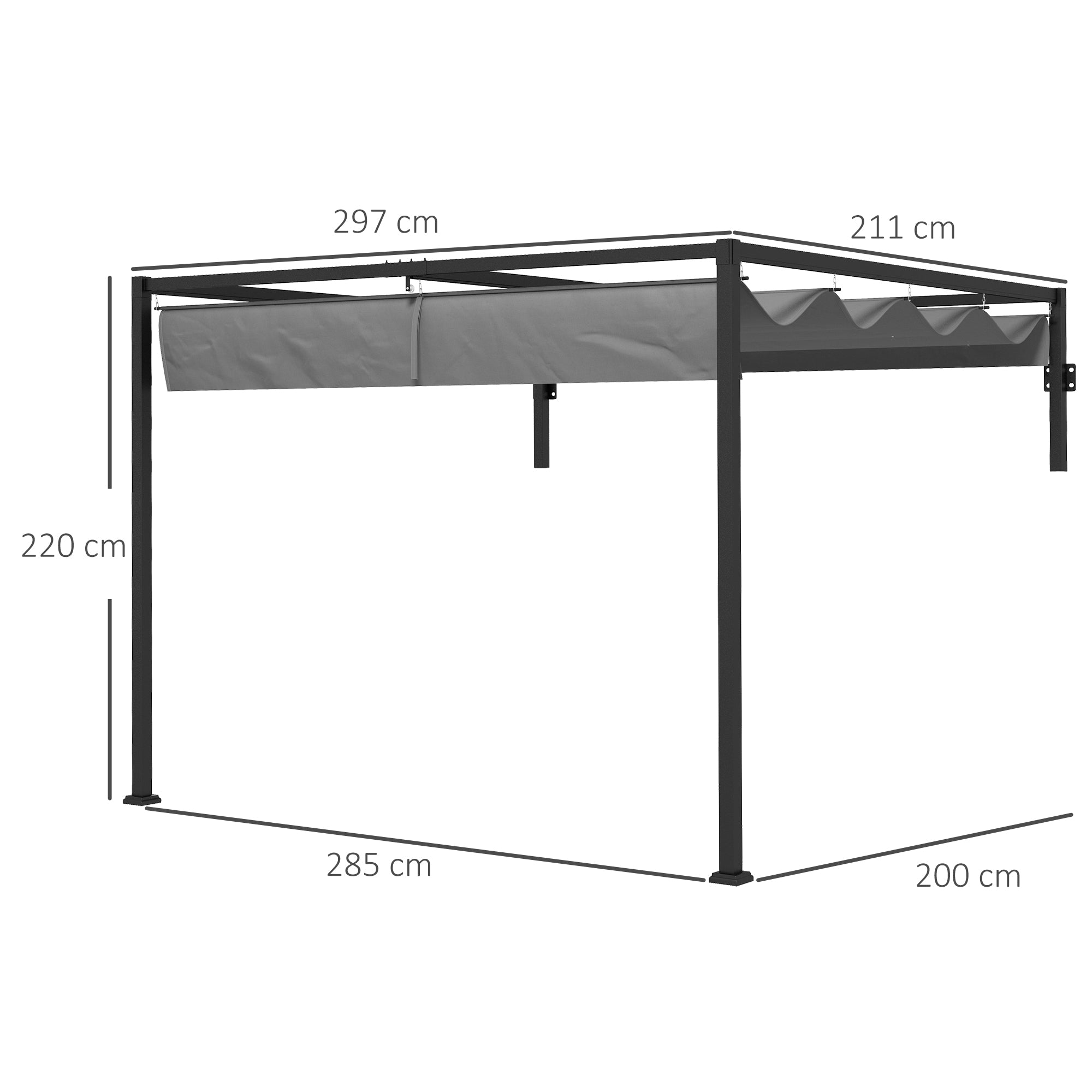 Outsunny 2 x 3(m) Lean To Pergola, Metal Pergola with Retractable Roof for Grill, Garden, Patio, Deck