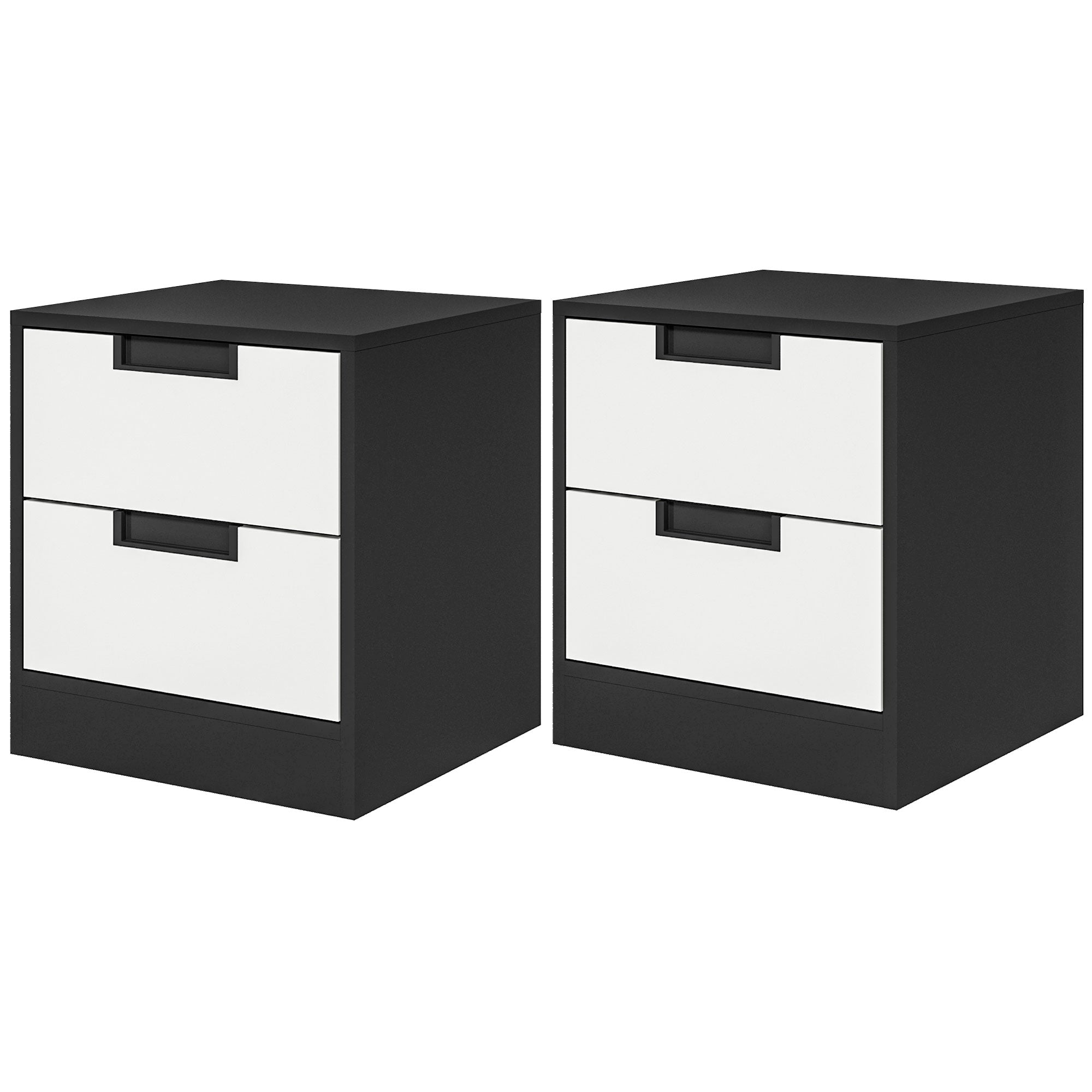 HOMCOM Set of Two Monochrome Two-Drawer Bedside Tables