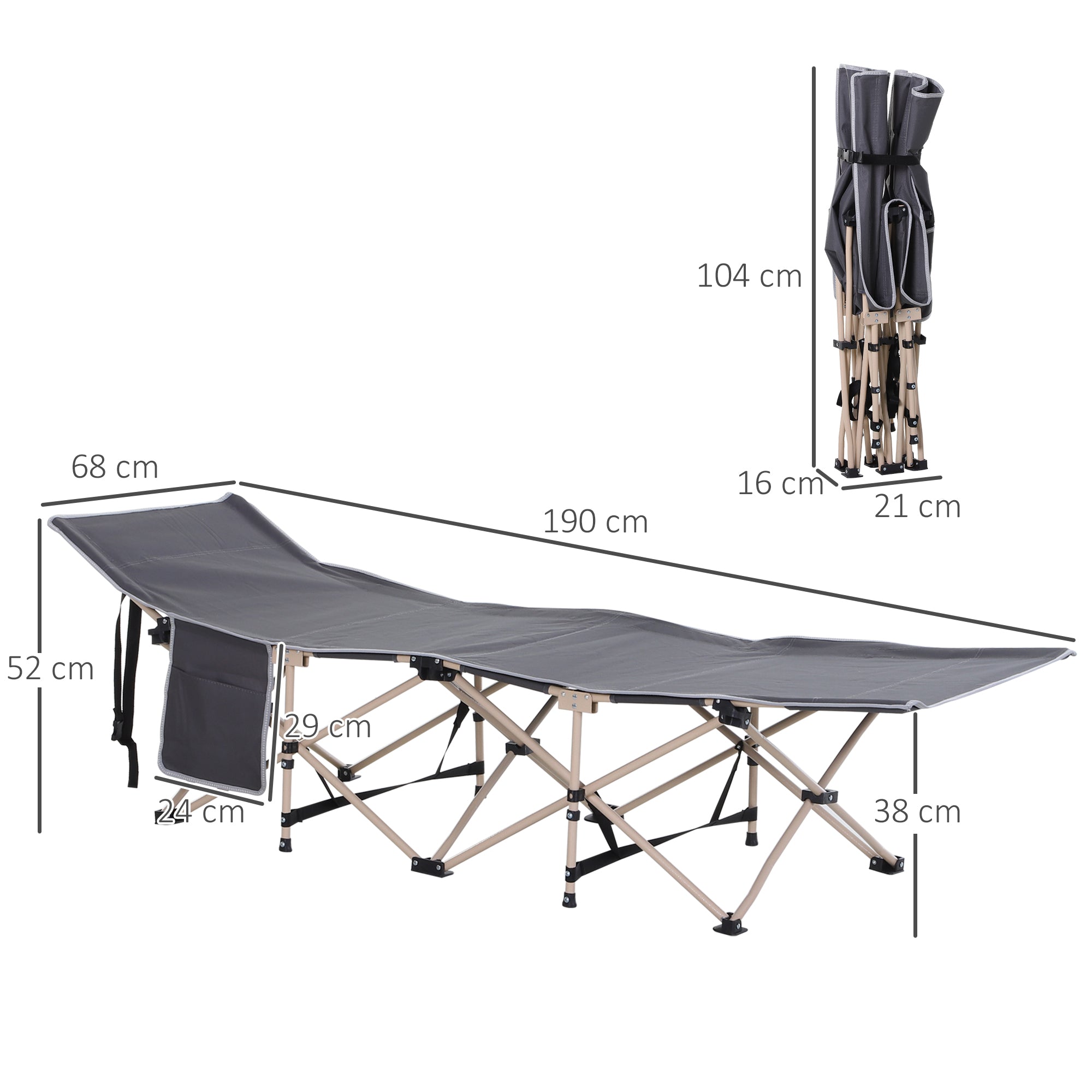 Outsunny Single Steel Frame Portable Camping Cot, with Carry Bag - Grey - North Peak Garden Furniture