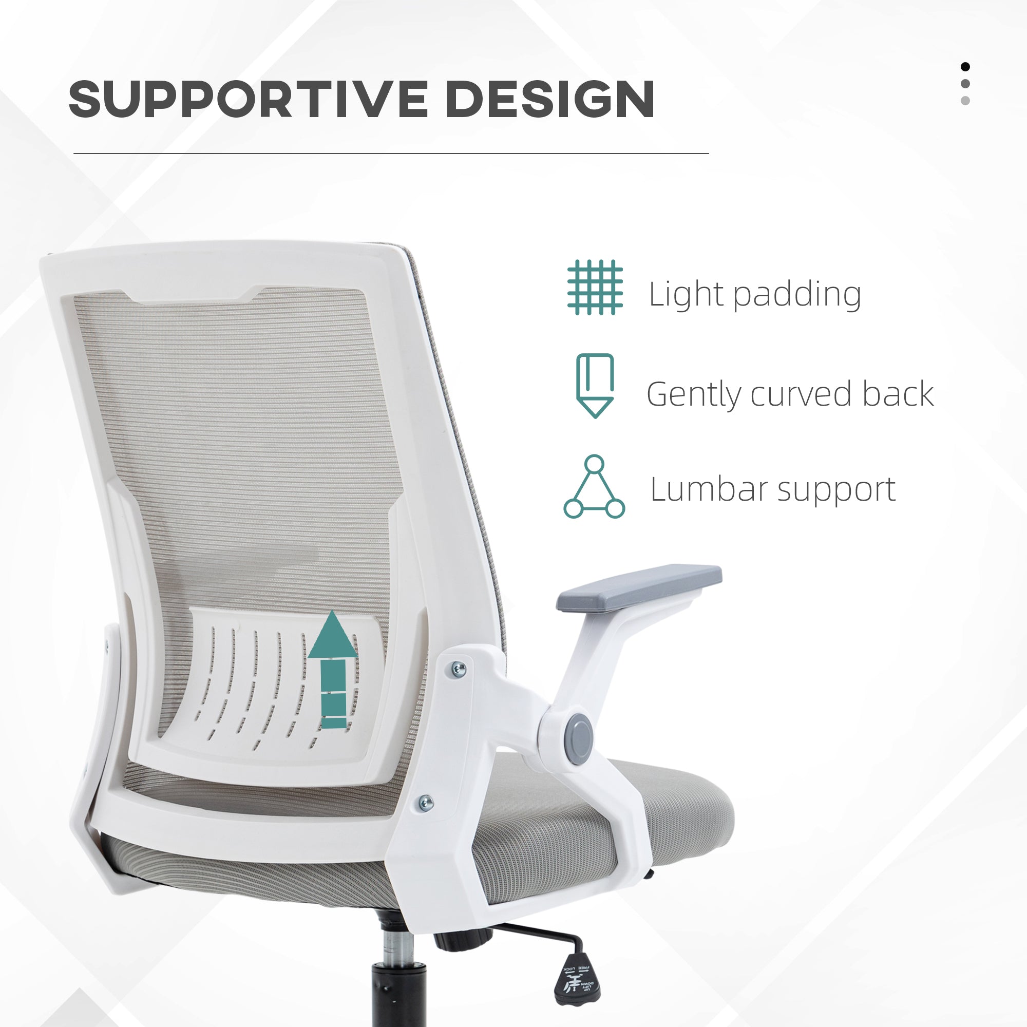 Vinsetto Mesh Office Chair, Desk Chair with Lumbar Support, Flip-up Armrest, Swivel Wheels, Adjustable Height, Grey - North Peak Garden Furniture