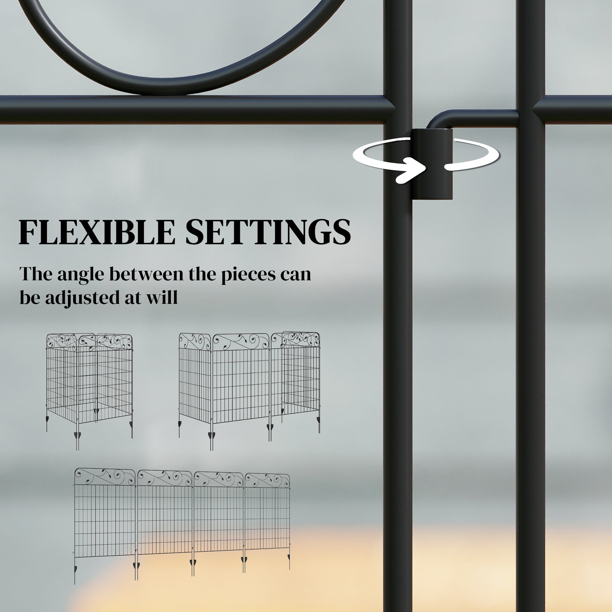 Outsunny Decorative Garden Fencing, 4PCs 43in x 11.5ft Outdoor Picket Fence Panels, Rustproof Metal Wire Landscape Flower Bed Border Edging Animal Barrier, Black