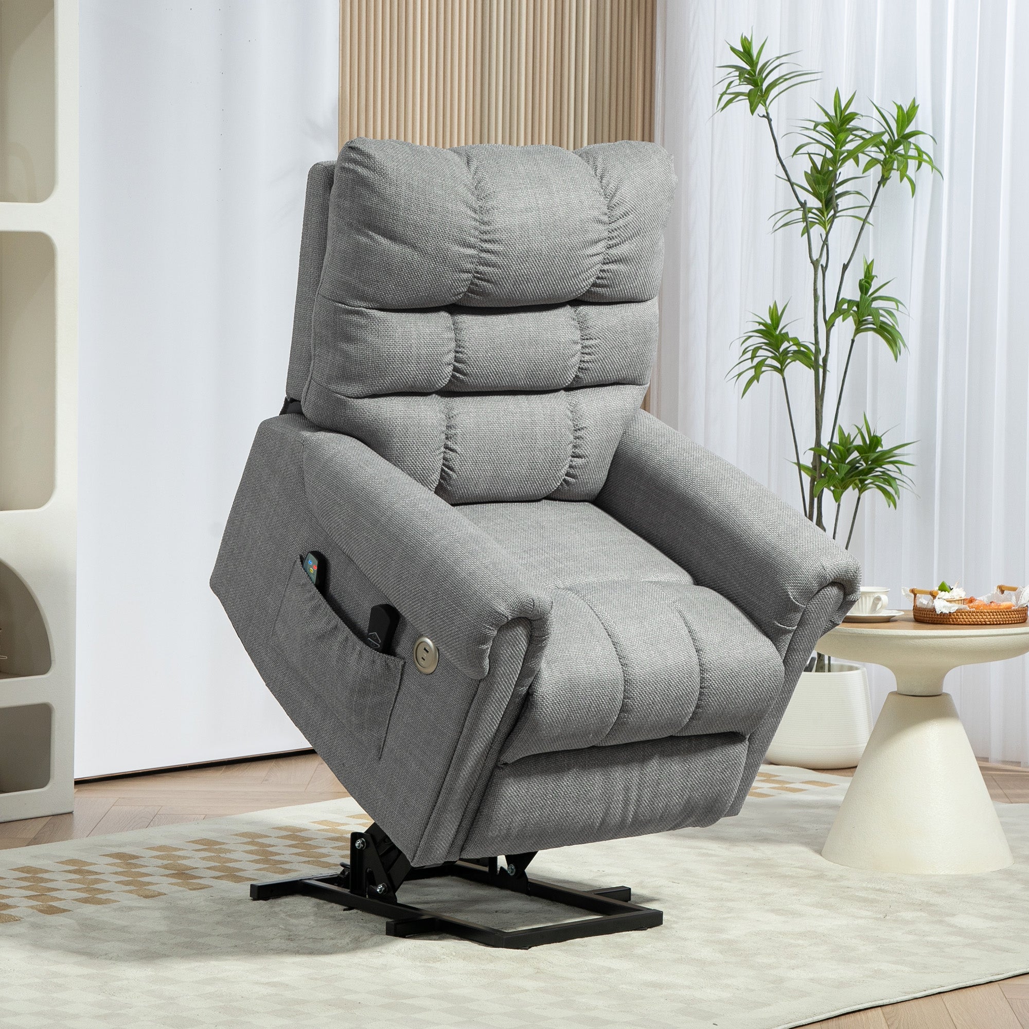 HOMCOM Rise and Recline Electric Massage Armchair - Grey - North Peak Garden Furniture
