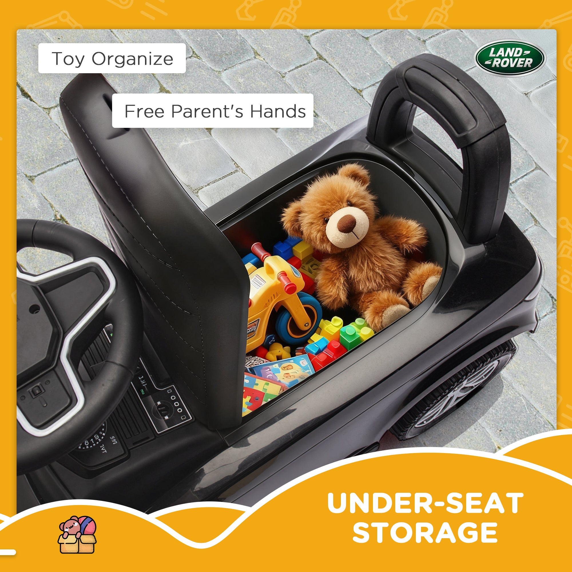 AIYAPLAY Land Rover Licensed Toddler Ride on Car with Horn, Engine Sounds, Under-Seat Storage, for 18-36 Months, Black