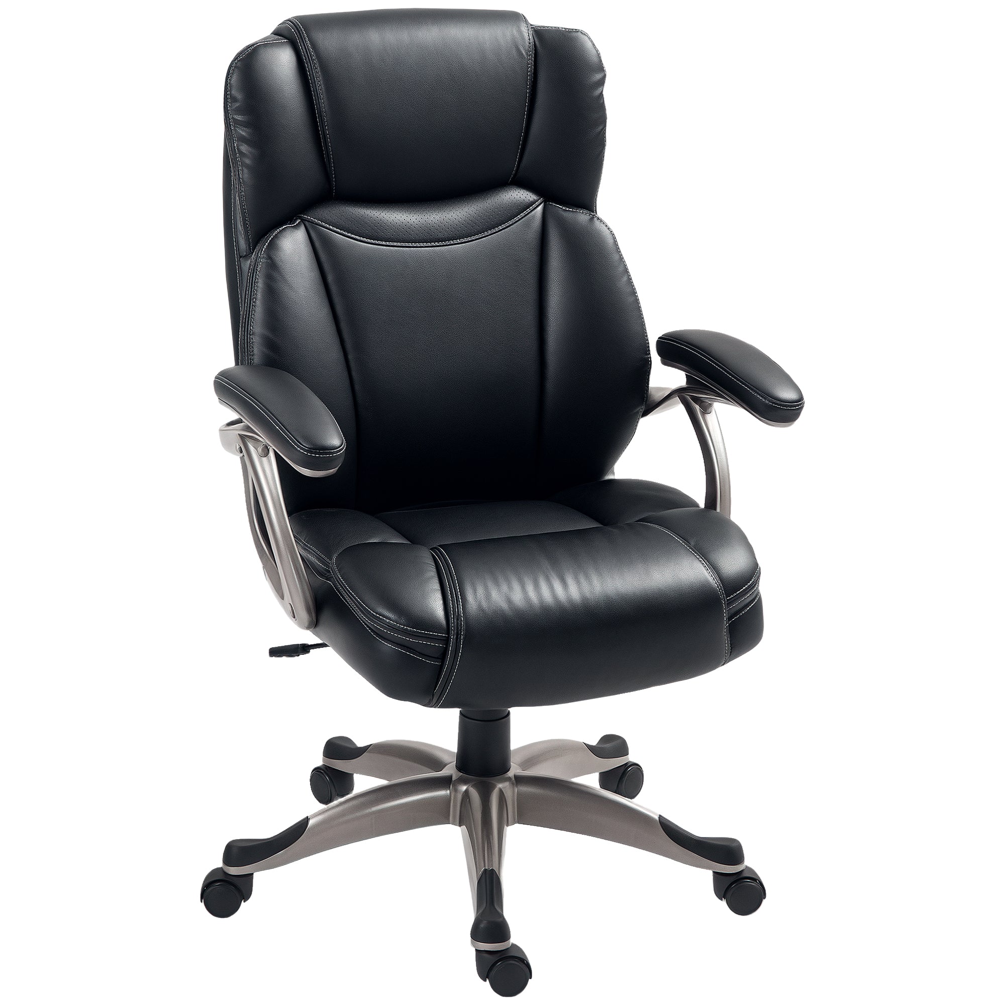 HOMCOM Executive Office Chair, PU Leather Desk Chair with Adjustable Height, Swivel Computer Chair with Tilt Function for Home Office, Black - North Peak Garden Furniture