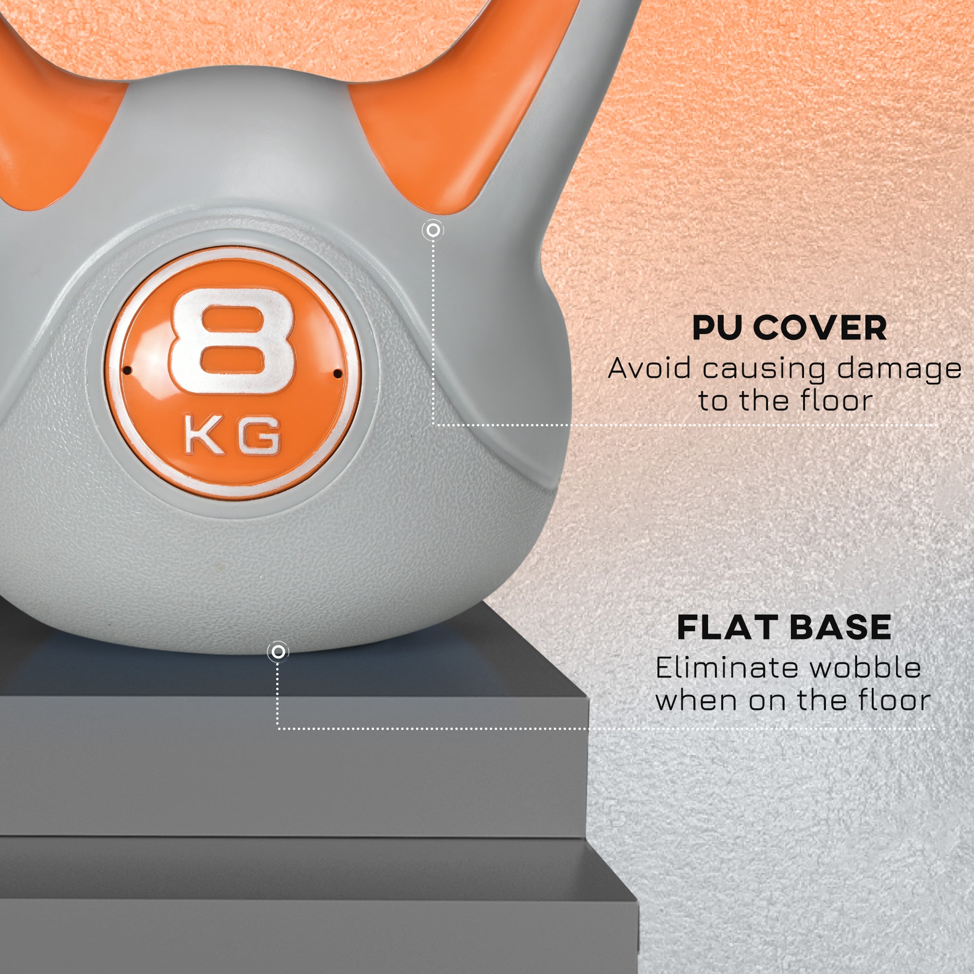 SPORTNOW Kettlebell, 8kg Kettle Bells with Handle for Home Gym Weight Lifting and Strength Training, Orange and Grey - North Peak Garden Furniture