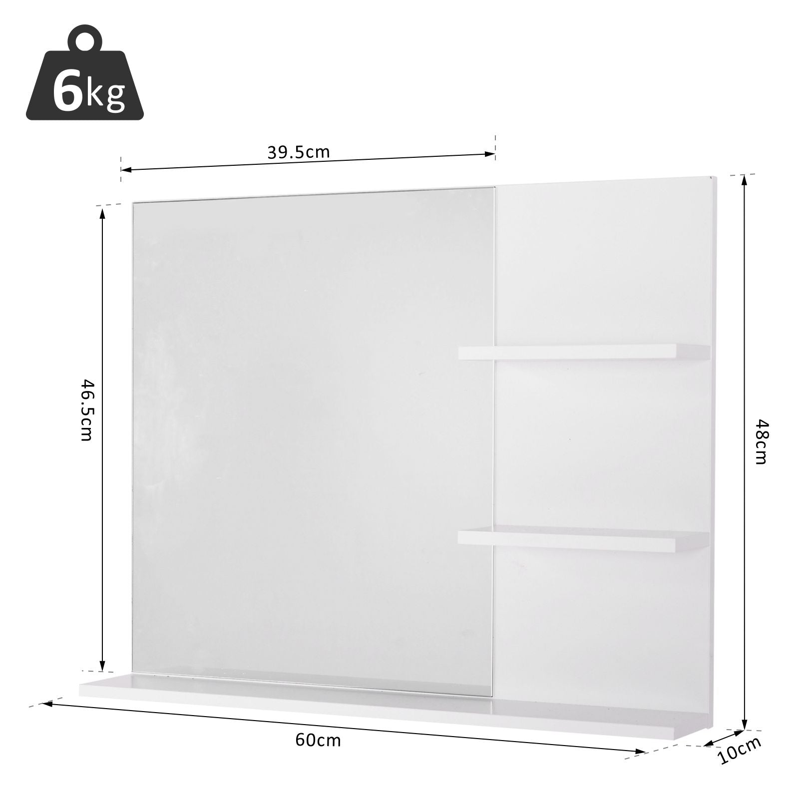 kleankin Modern Bathroom Mirror, Wall-mounted Vanity Mirror with 3 Tiers Storage Shelves for Make Up, White - North Peak Garden Furniture