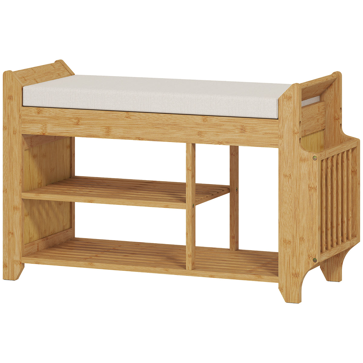 HOMCOM Shoe Bench 2-Tier Boot Section Entryway Storage Bench Cushioned Seat 80 x 30 x 50 cm Natural and Cream