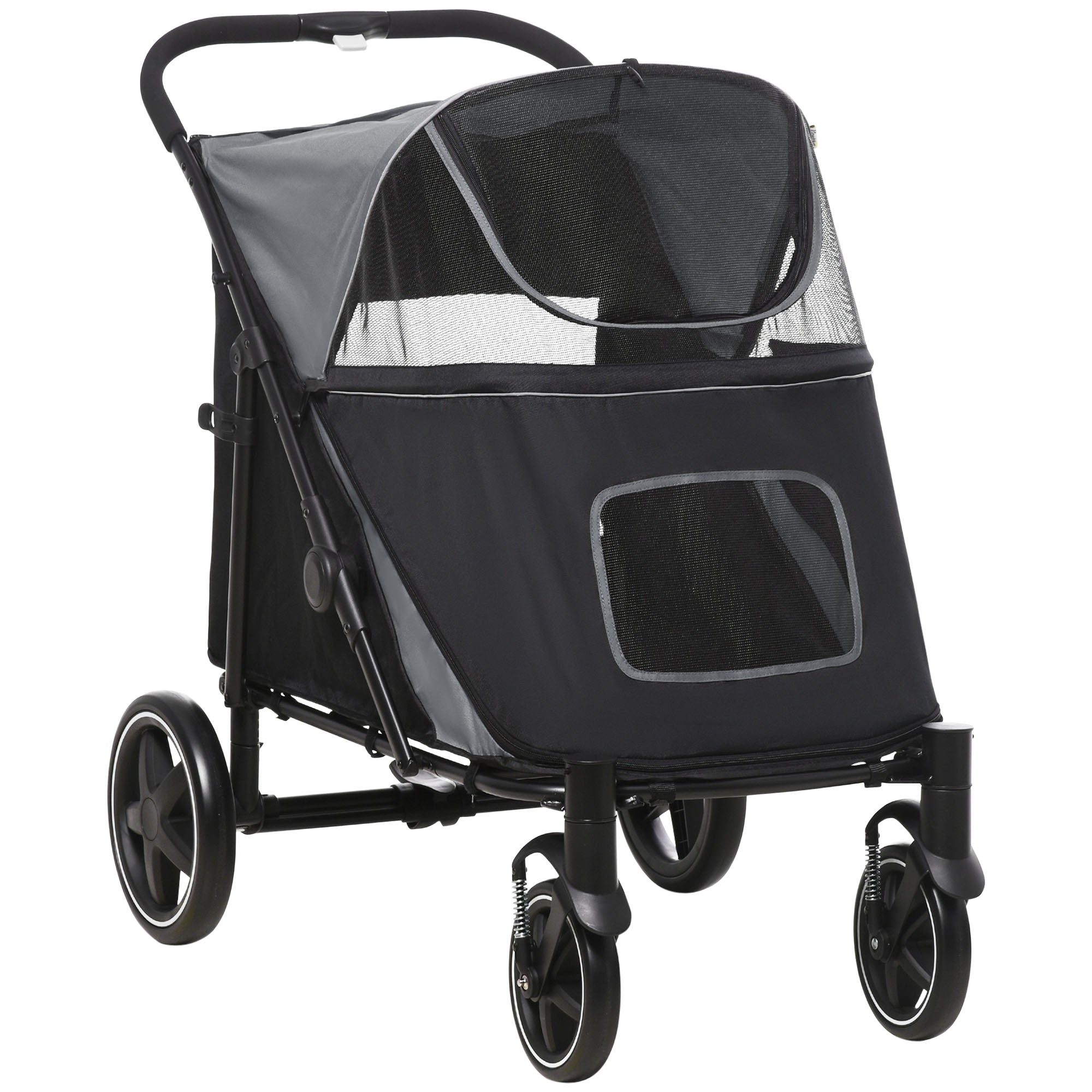 PawHut Foldable Pet Stroller, with Universal Wheels, Shock Absorber, for Medium and Large Dogs - Black - North Peak Garden Furniture