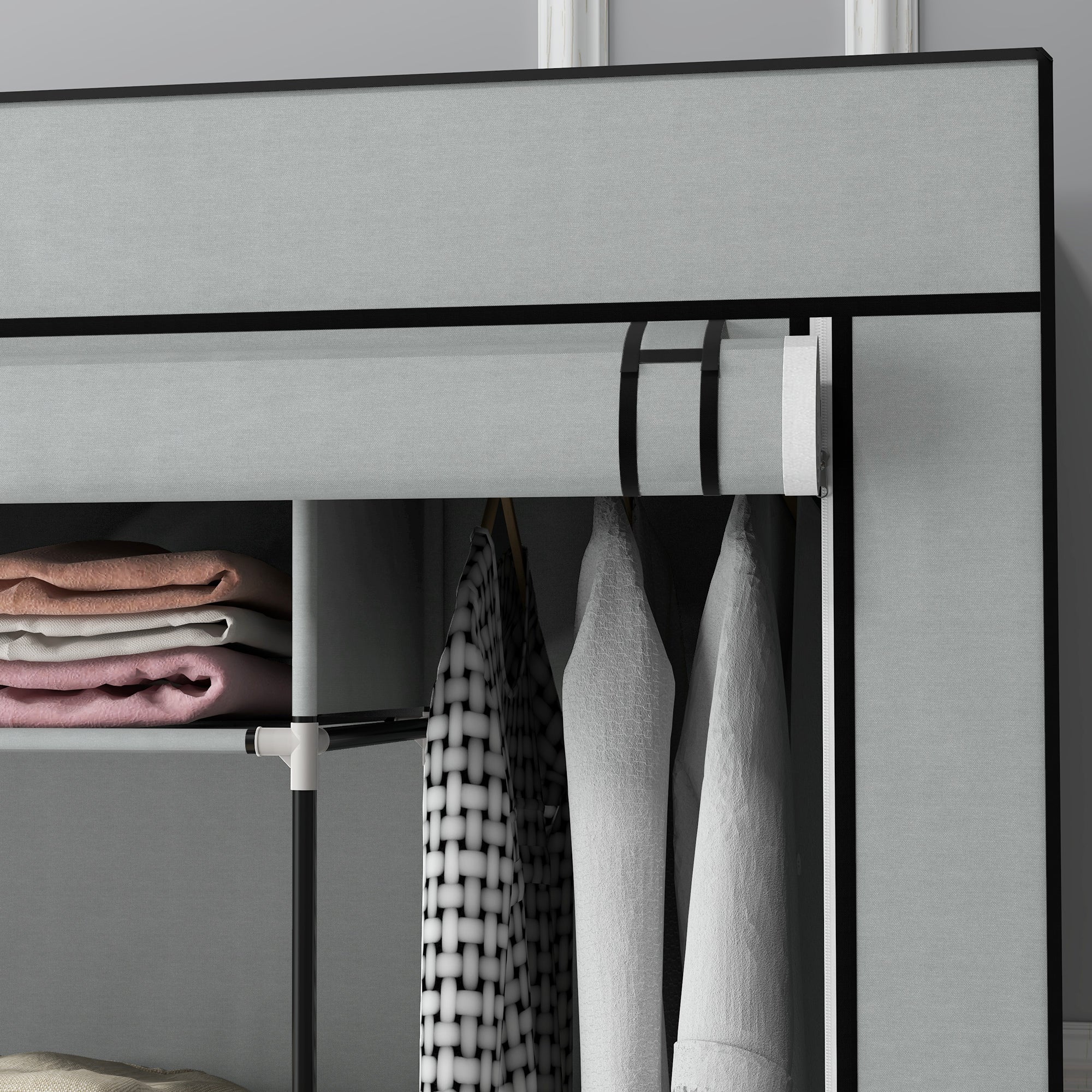 HOMCOM Fabric Wardrobe for Bedroom, Portable Cloth Wardrobe with 10 Compartments, 2 Hanging Rails and 4 Fabric Drawers, 166 x 42.5 x 169.5cm, Dark Grey - North Peak Garden Furniture