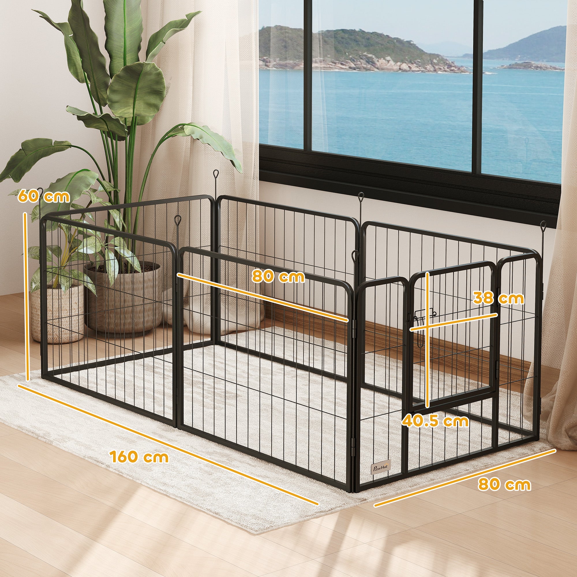 PawHut 6 Panels Dog Playpen, Portable Detachable Puppy Pen with Door, for Small Dogs, 60cm High, Black - North Peak Garden Furniture