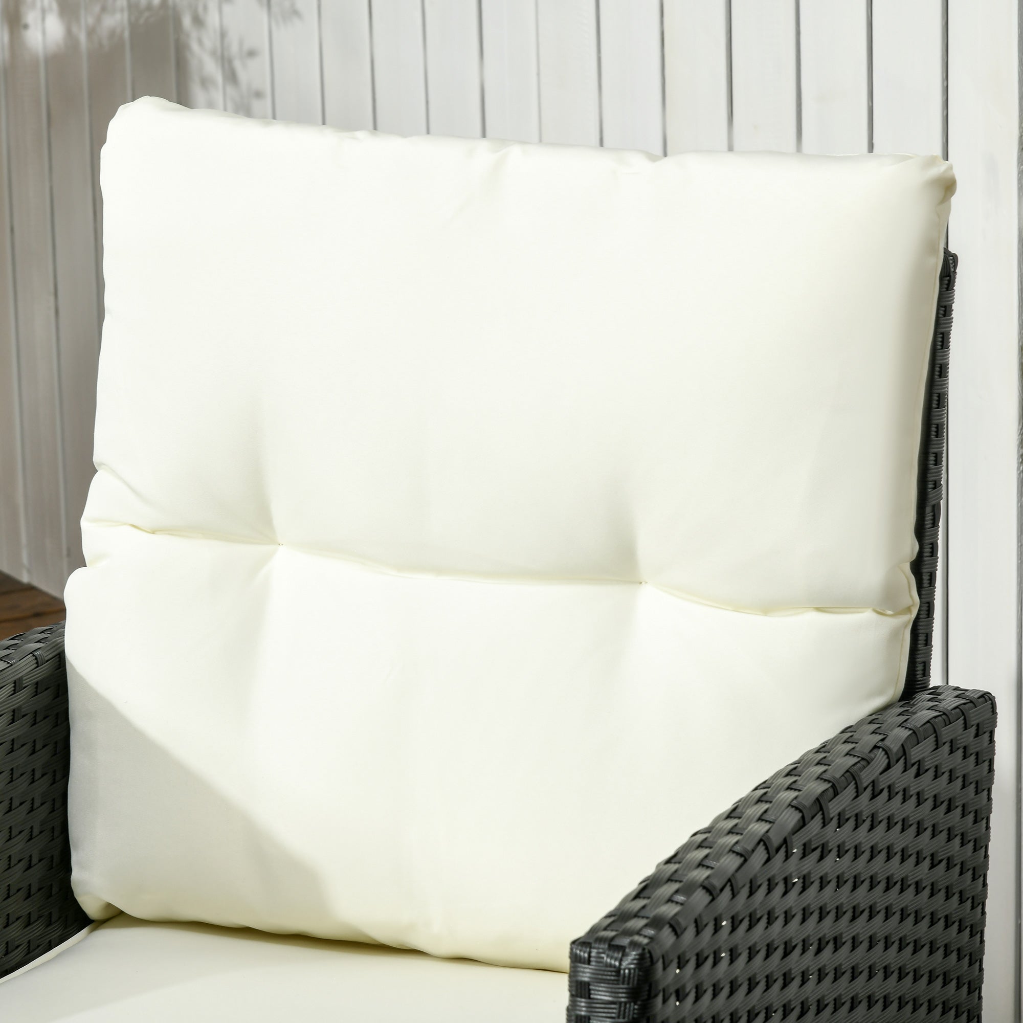 Outsunny 5 Seater Rattan Garden Furniture Set, 2 Armchairs, 3-seater Wicker Sofa, 2 Footstools and Glass Table, 6 Piece Patio Rattan furniture Sofa Sets with Cushions for Conservatory, White - North Peak Garden Furniture