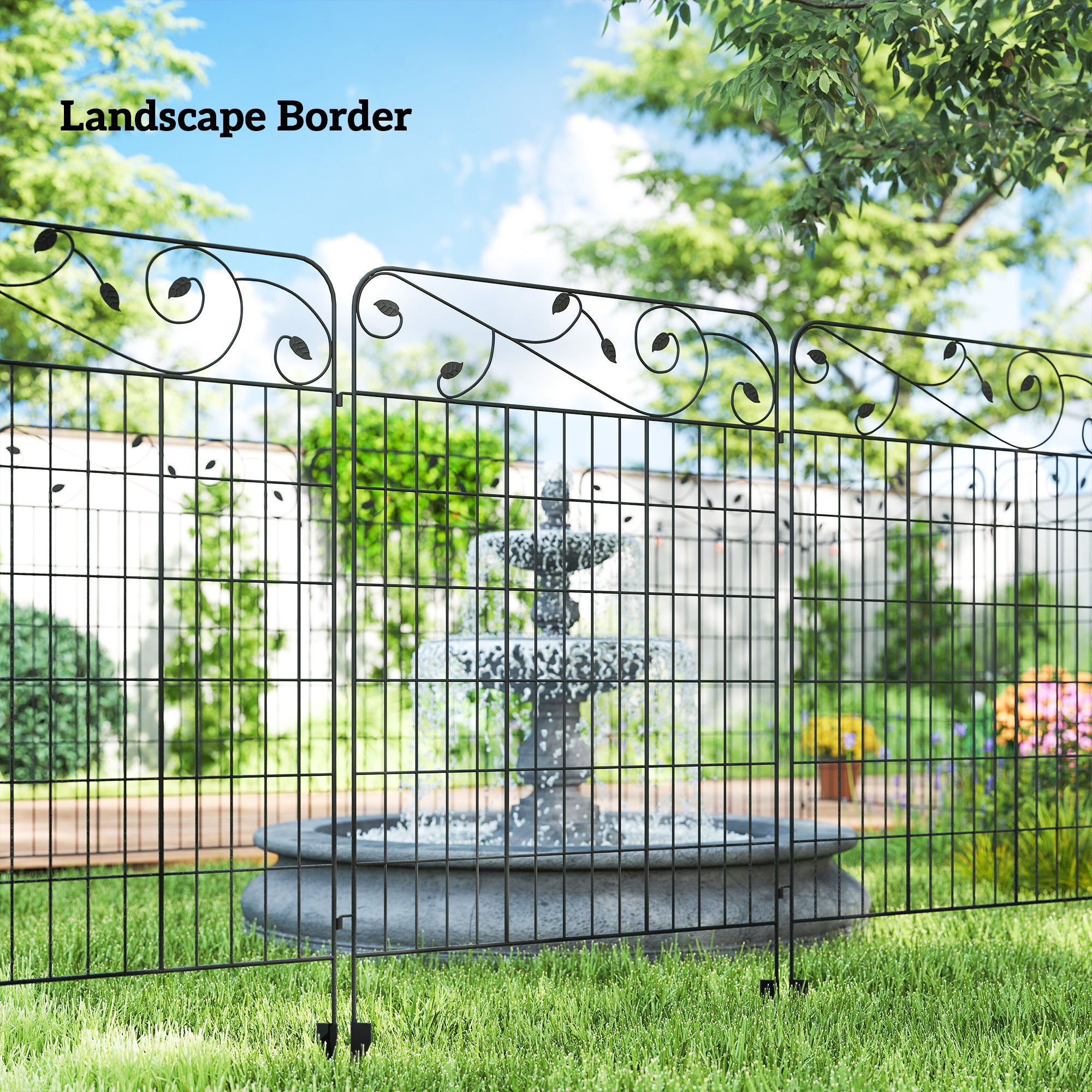 Outsunny Decorative Garden Fencing, 4PCs 43in x 11.5ft Outdoor Picket Fence Panels, Rustproof Metal Wire Landscape Flower Bed Border Edging Animal Barrier, Black
