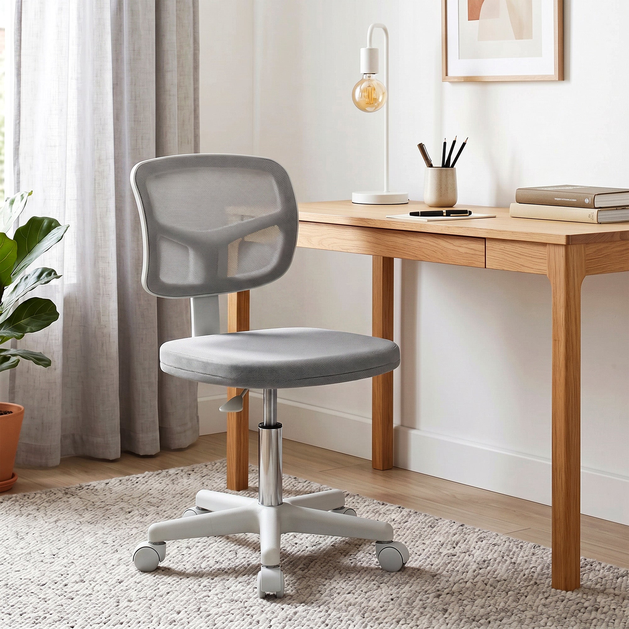 Vinsetto Small Office Chair without Arms, Ergonomic Swivel Mesh Desk Chair with Curved Back, Dark Grey