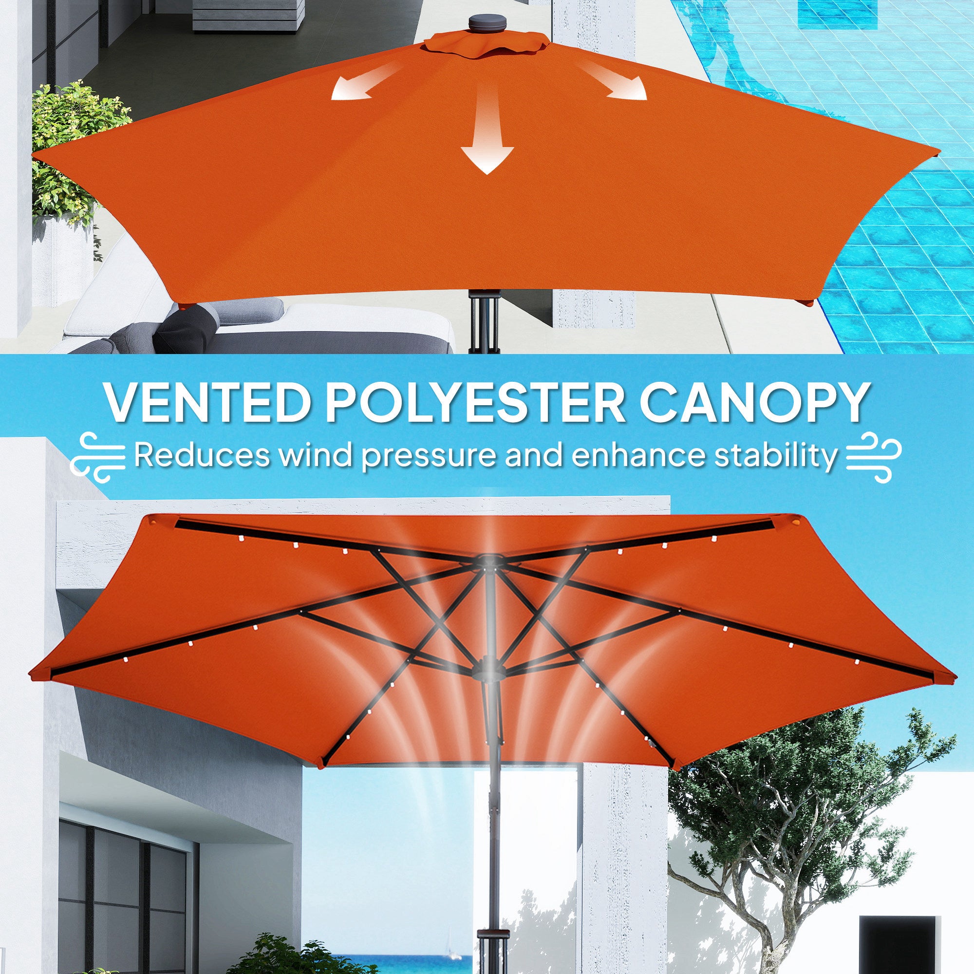 Outsunny 3(m) Garden Parasol Cantilever Umbrella with Solar LED - Orange - North Peak Garden Furniture
