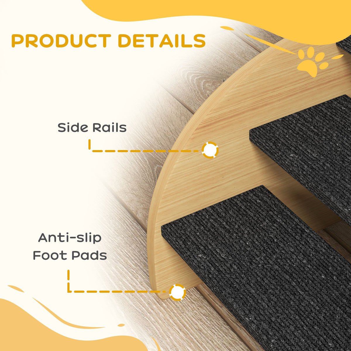 PawHut Dog Steps for Sofa and Bed, 3-Step Dog Stairs, Pet Stairs with Side Panels, Non-Slip Feet for Small Puppies