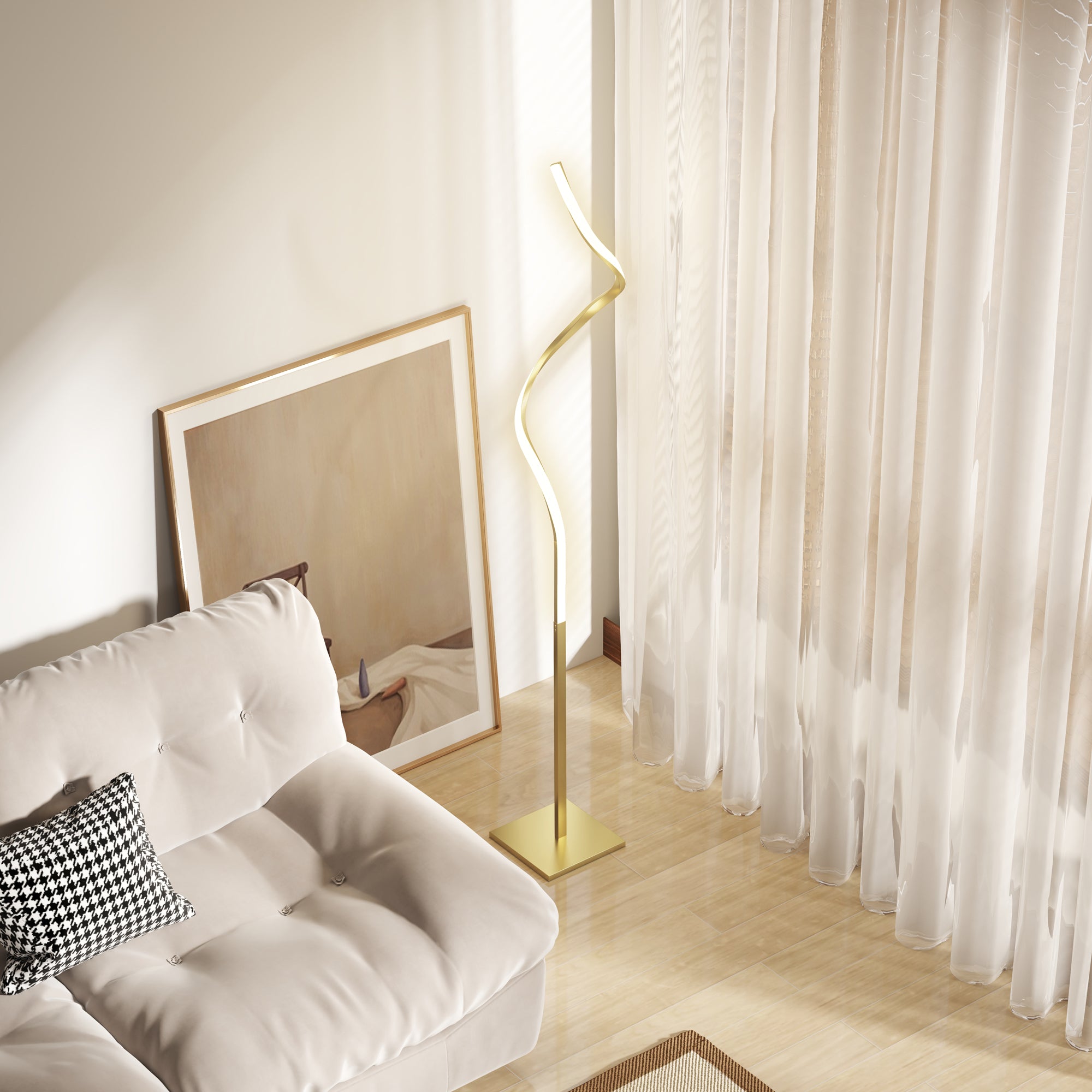 HOMCOM LED Floor Lamp with 3 Adjustable Brightness, Modern Standing Lamp with Foot Switch for Bedroom, Living Room, Gold Tone - North Peak Garden Furniture