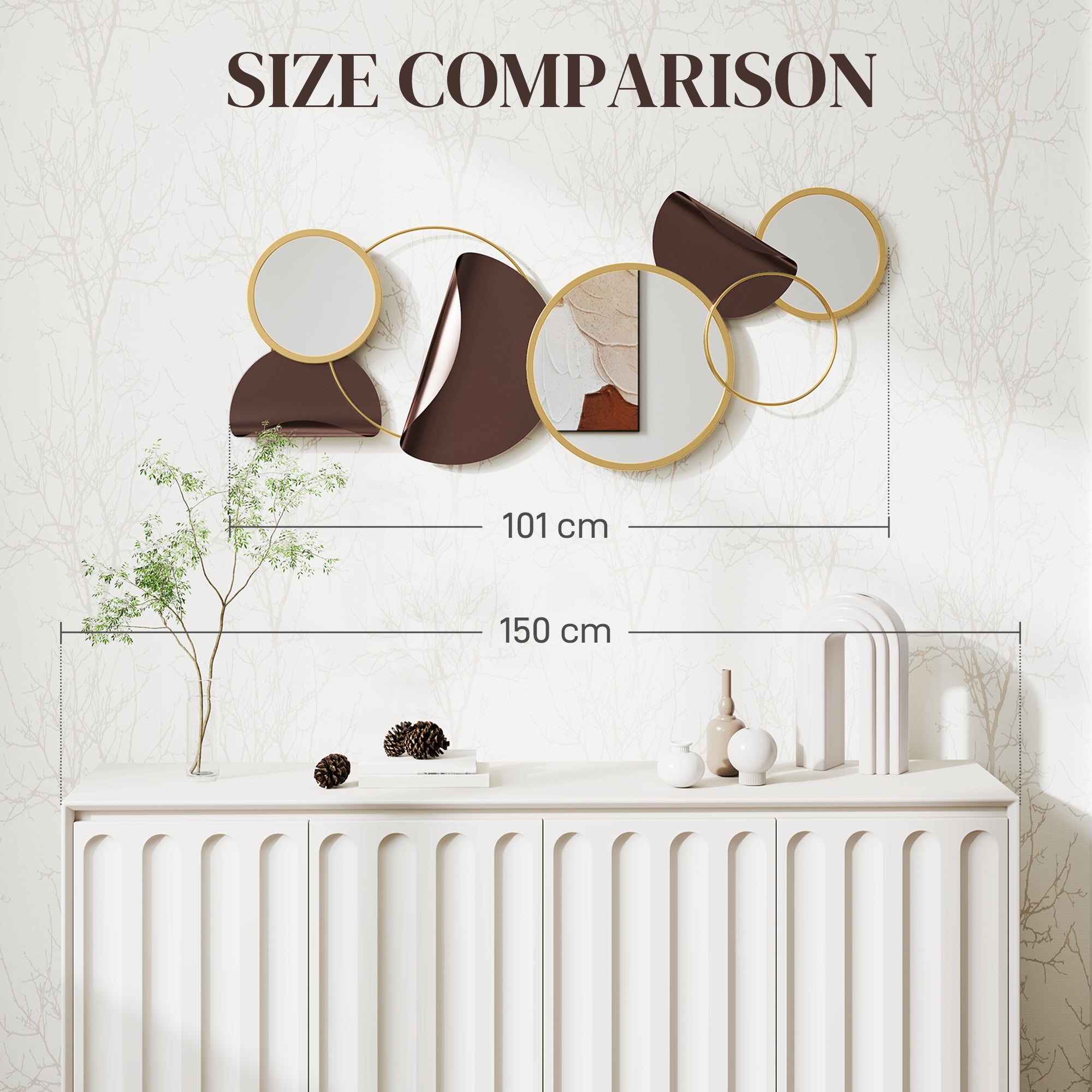 HOMCOM Metal Wall Art, Modern Decorative Mirror Decor, Hanging Home Wall Decoration for Living Room Bedroom Dining Room, Gold Tone - North Peak Garden Furniture