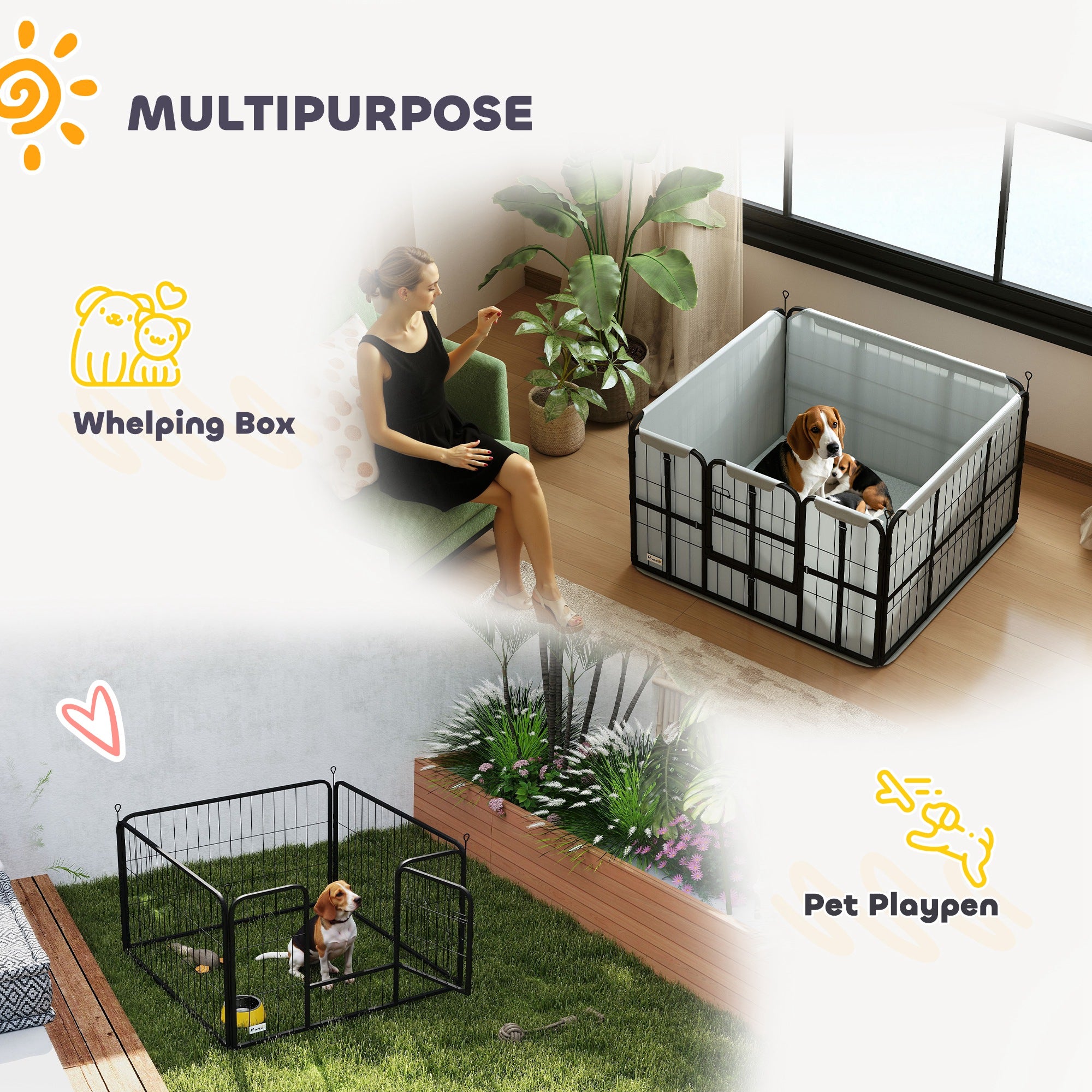 PawHut Steel Dog Whelping Box with Washable Pee Pad, Windproof Cloth, Lockable Door, for Small & Medium Dogs, 102 x 102 x 60cm