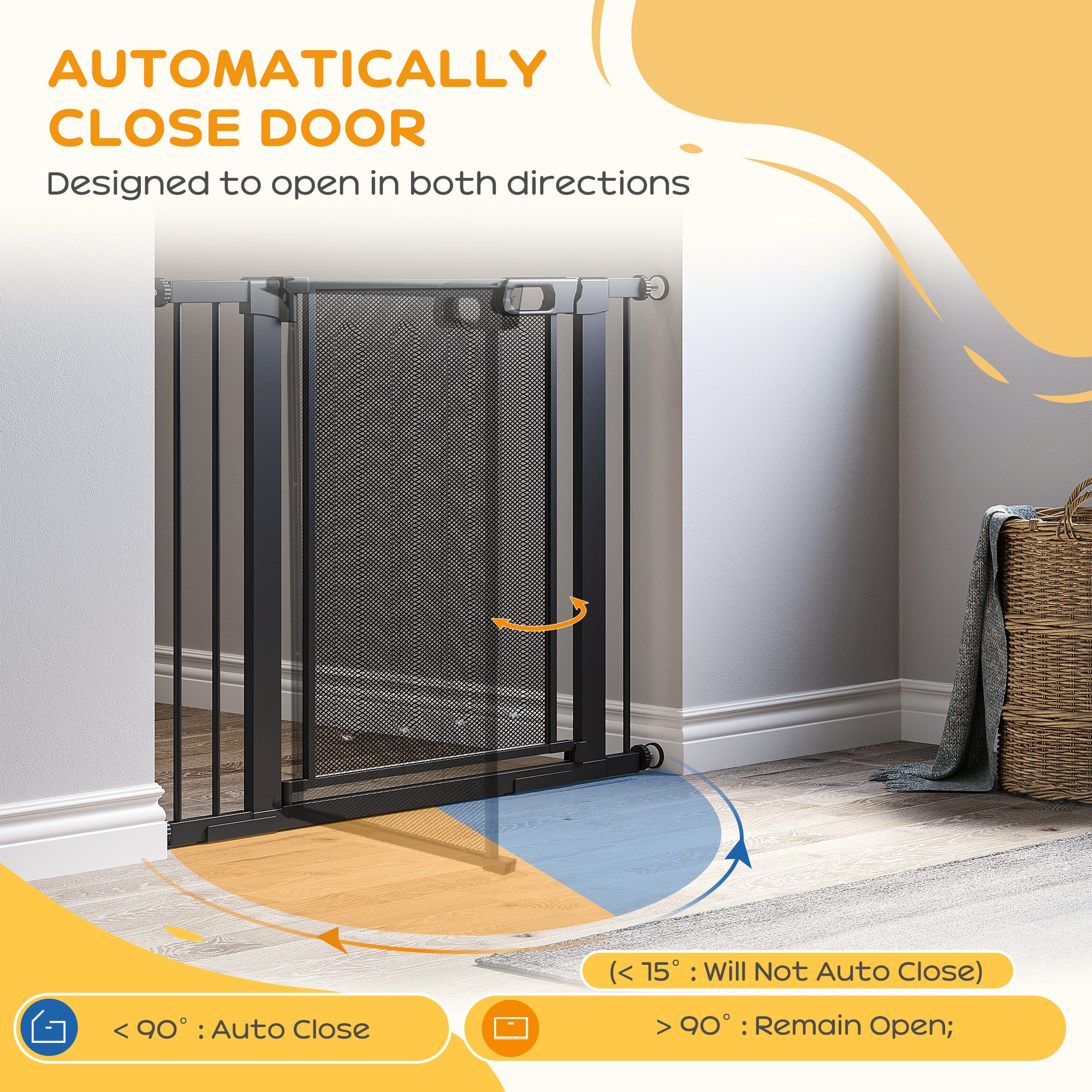 PawHut Pressure Fit Safety Gate, for Staircases, Hallways, Doorways w/ Extensions Kit, 75-103CM Adjustable Width - Black - North Peak Garden Furniture