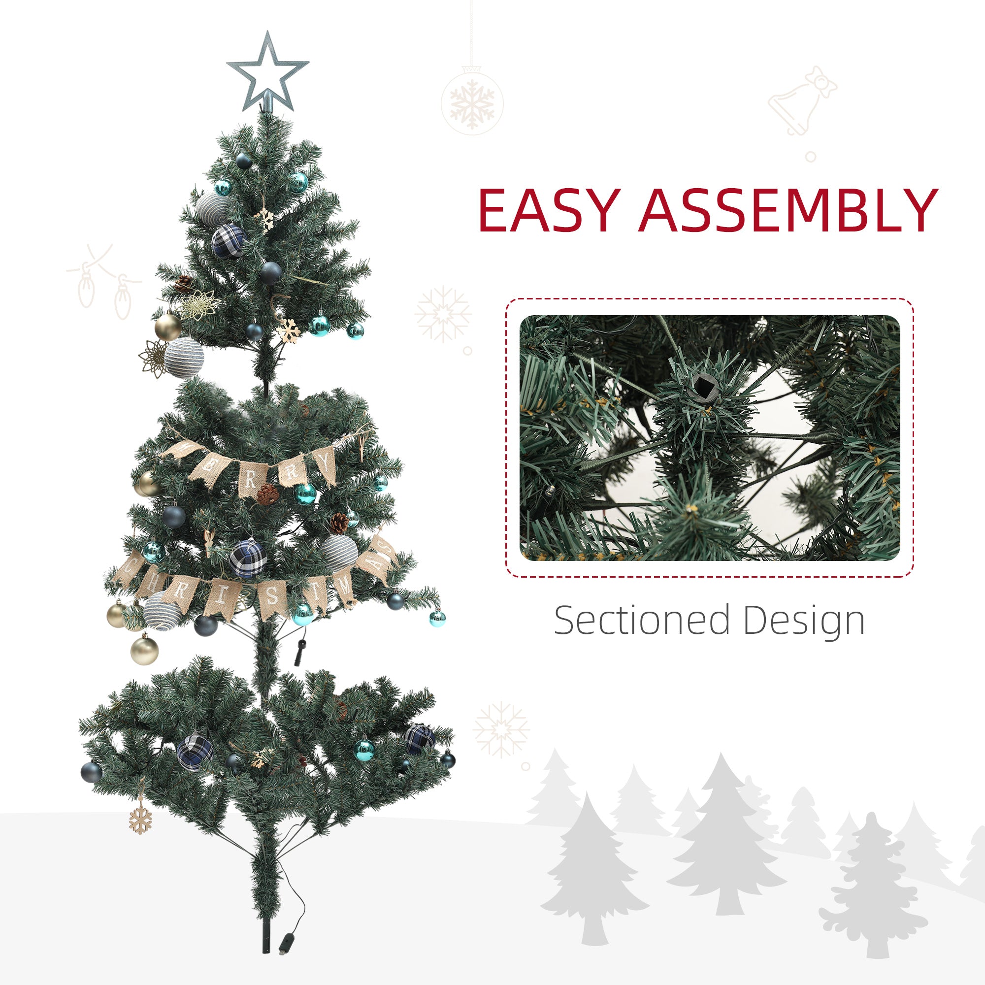 HOMCOM 5ft Pre-Lit and Xmas Tree with Decorations - North Peak Garden Furniture