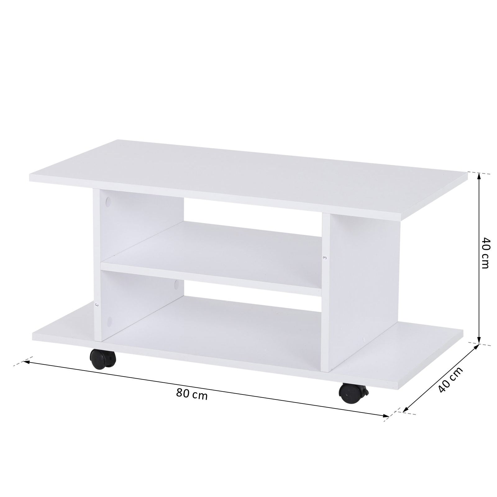 HOMCOM Modern TV Cabinet Stand Storage Shelves Table Mobile Bedroom Furniture Bookshelf Bookcase White