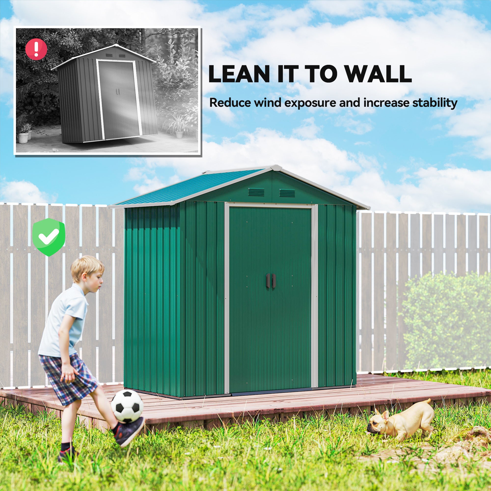 Outsunny 6.5ft x 3.5ft Metal Garden Storage Shed for Outdoor Tool Storage with Double Sliding Doors and 4 Vents, Green