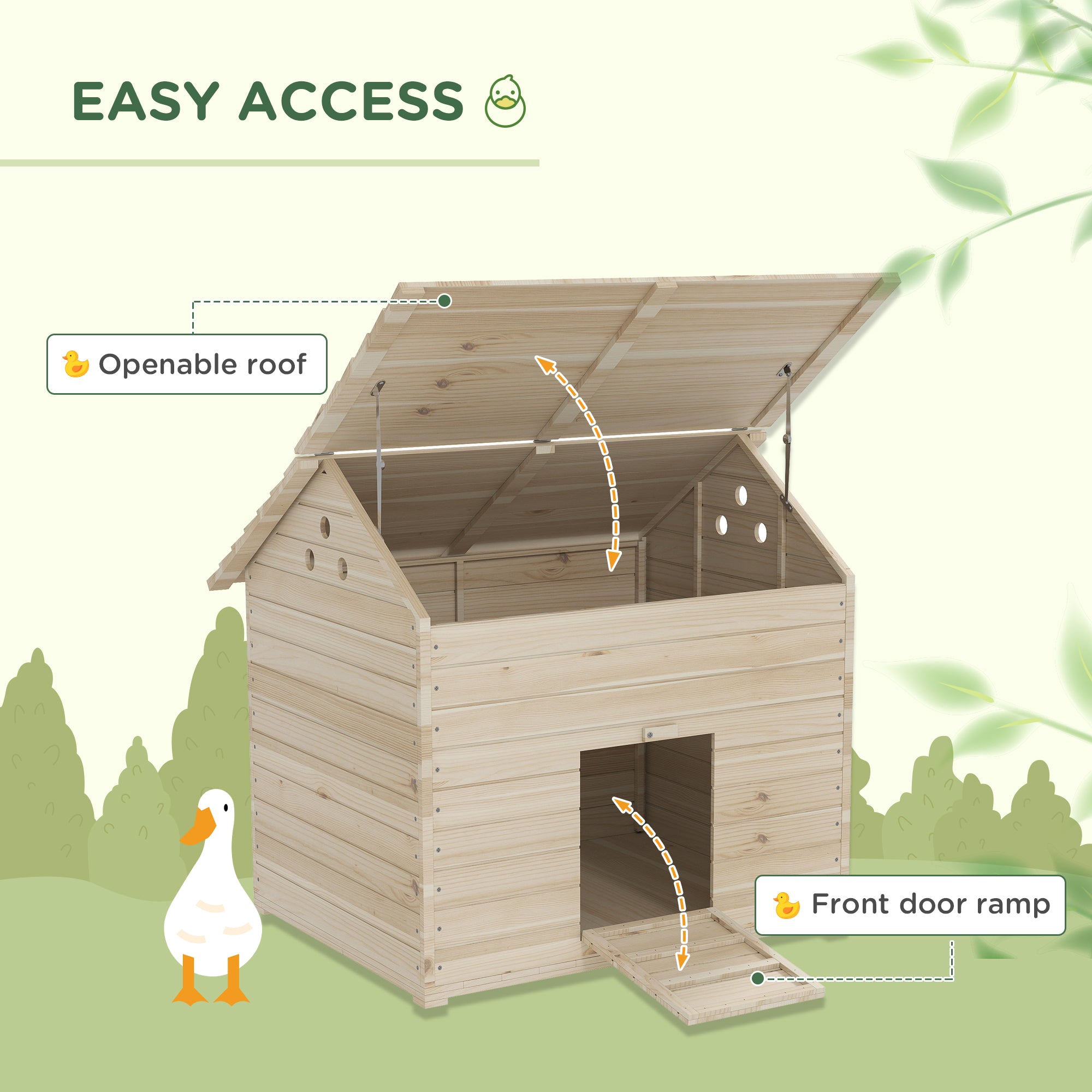 PawHut Wooden Duck House Poultry Coop for 2-4 Ducks with Openable Roof Raised Feet Air Holes Natural - North Peak Garden Furniture