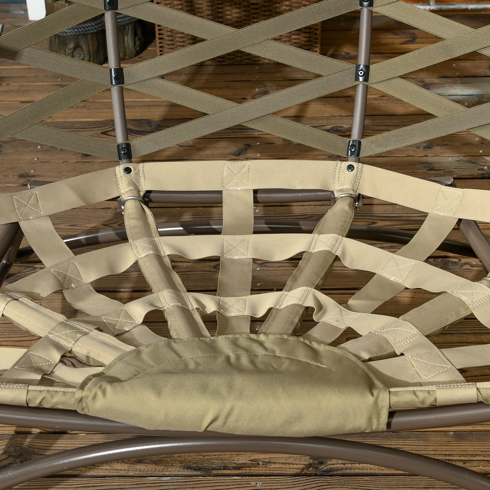 Outsunny 2 Seater Egg Chair Outdoor, Folding Weave Garden Furniture Chair with Cushion, Cup Pockets - Khaki - North Peak Garden Furniture