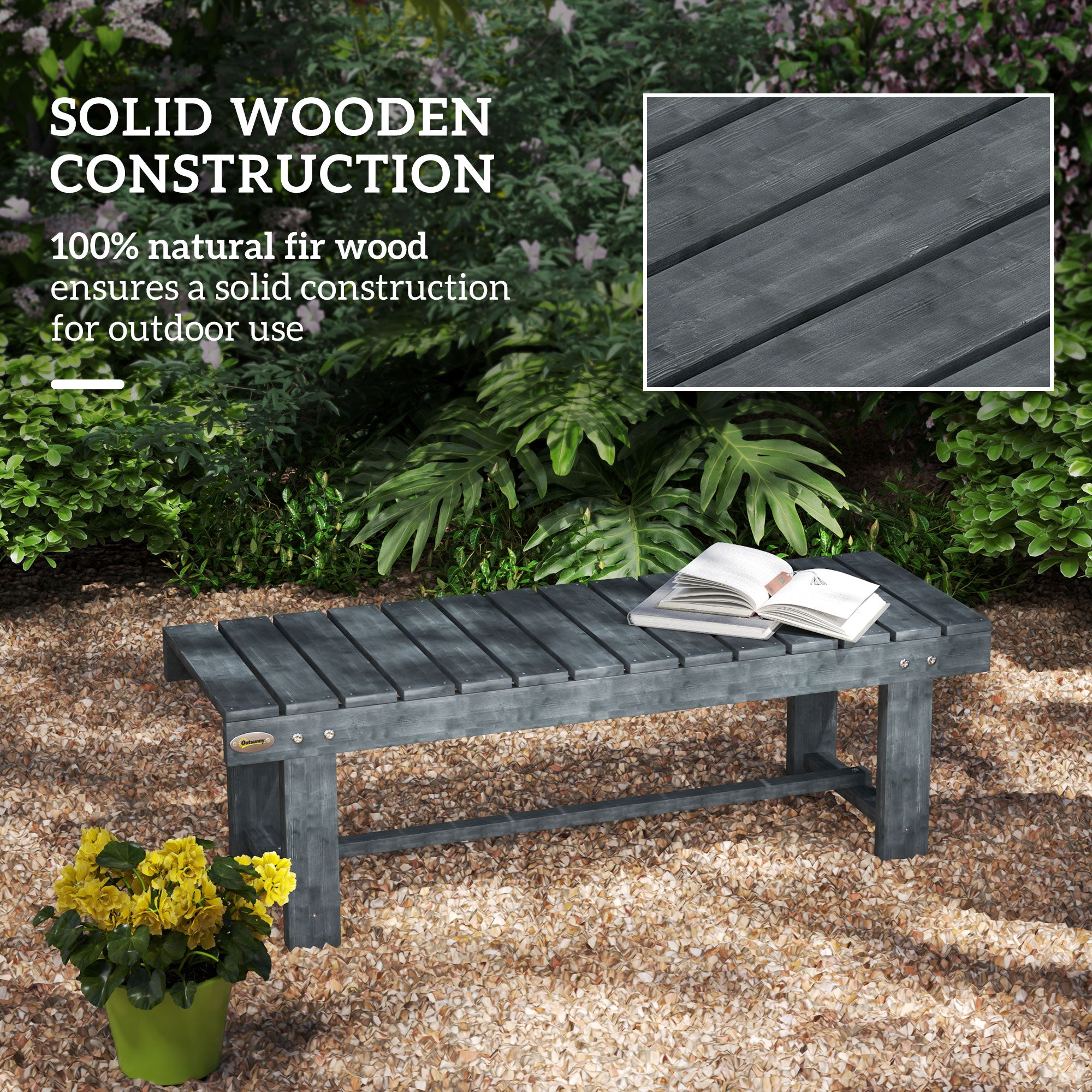 Outsunny 2-Seater Garden Wooden Bench, Grey