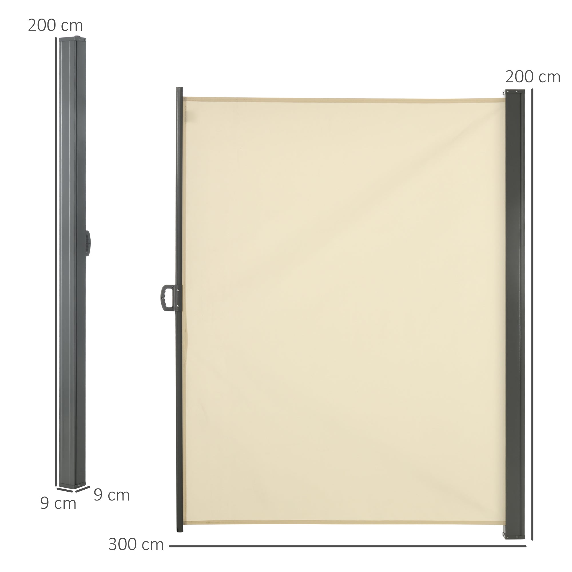 Outsunny Retractable Sun Side Awning Screen Fence Patio Garden Wall Balcony Screening Panel Outdoor Blind Privacy Divider (3x2M, Cream) - North Peak Garden Furniture