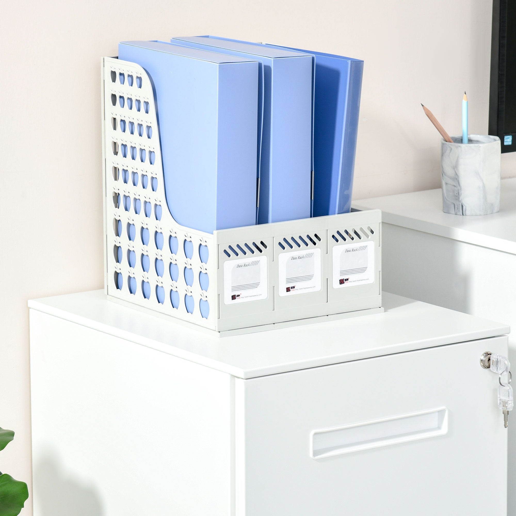 Vinsetto Mobile Steel File Cabinet, 2-Drawer Filing Cabinet, Vertical Lockable Home Office Organizer with Adjustable Partition for A4 Letter Size, White - North Peak Garden Furniture