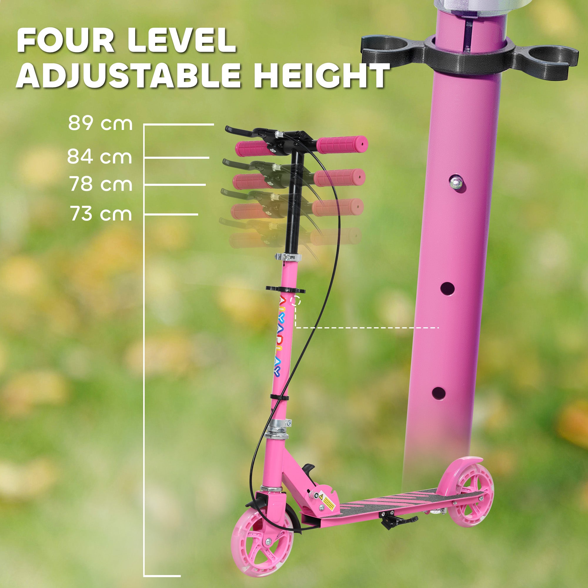 AIYAPLAY Scooter for Kids Ages 3-8 with Adjustable Handle, 2 Light up Wheels, Handbrake & Rear Brake for Girls and Boys, Pink - North Peak Garden Furniture