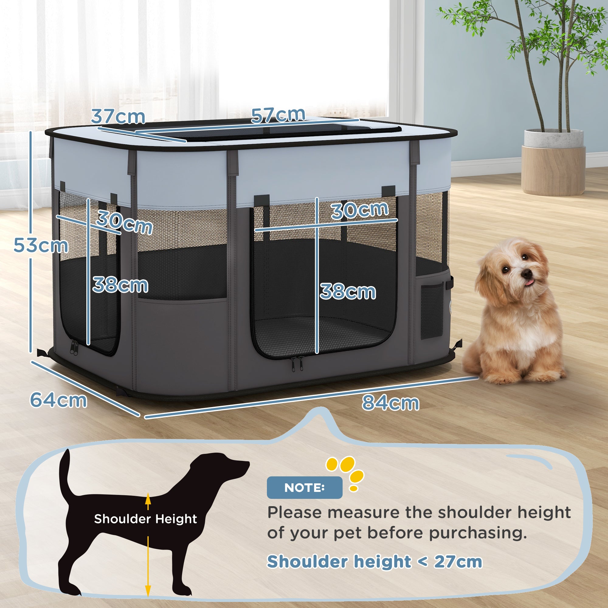 PawHut Foldable Dog Pen with Storage Bag for Indoor/Outdoor Use, Portable Pet playpen, with Ground Stakes - Grey - North Peak Garden Furniture