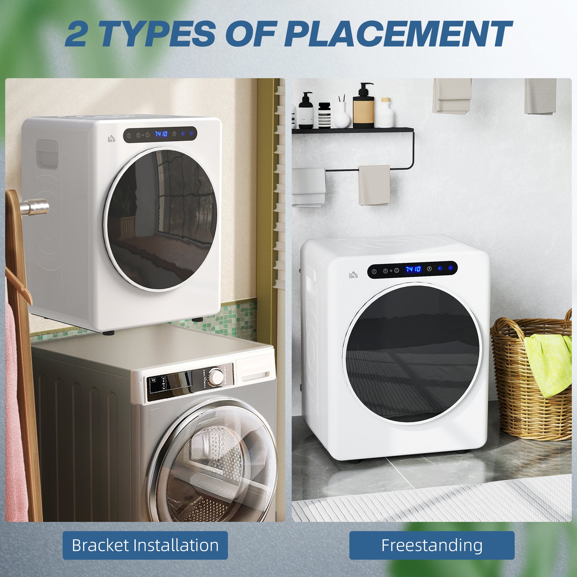 HOMCOM 8kg Vented Tumble Dryer, 1000W Compact Freestanding Front Tumble Dryer with Stainless Steel Tub, Timer, 6 Heat Settings, Small Portable Clothes Dryer, White - North Peak Garden Furniture