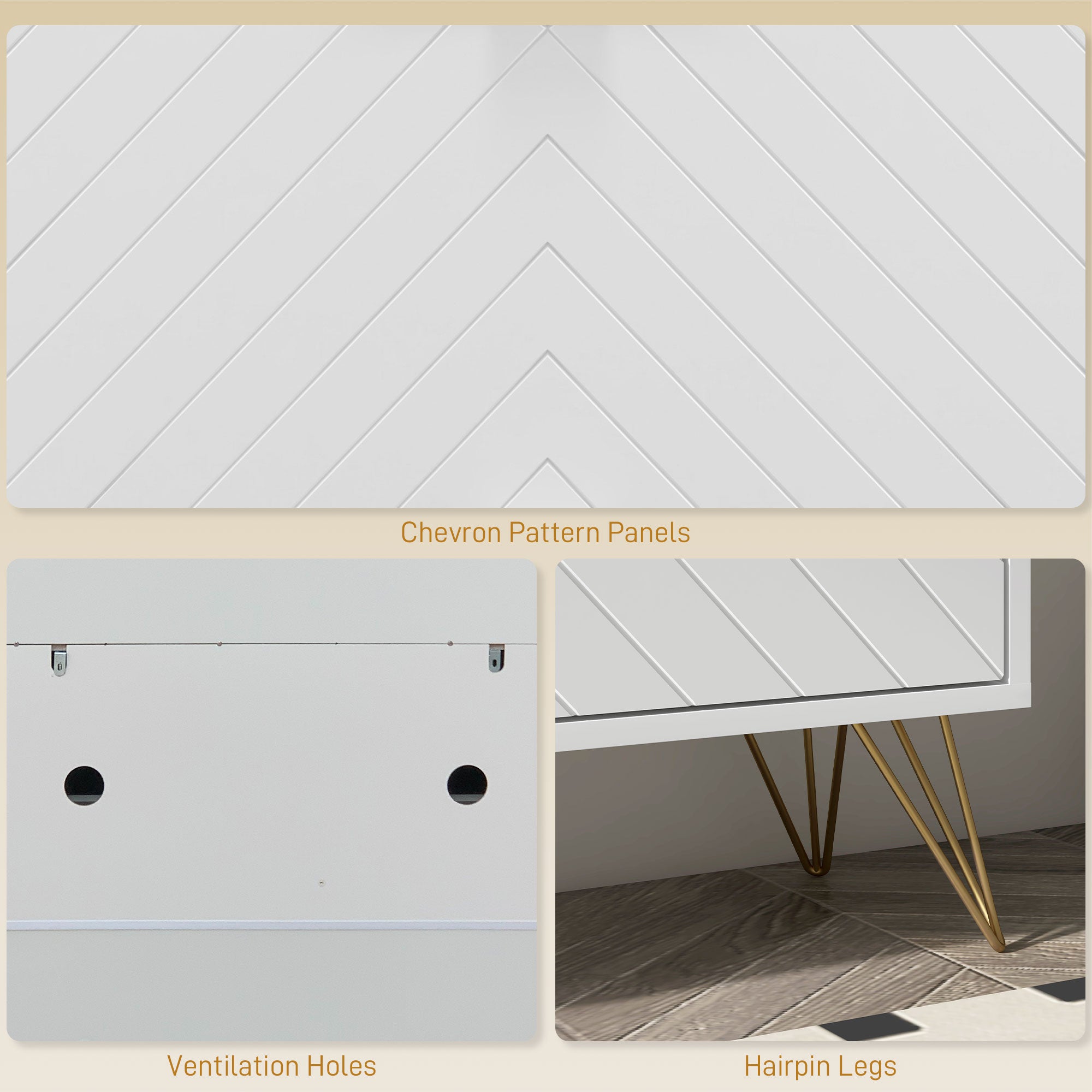 HOMCOM 12 Shoe Storage Cabinet, with Chevron Indents and Gold Tone Accents - White - North Peak Garden Furniture
