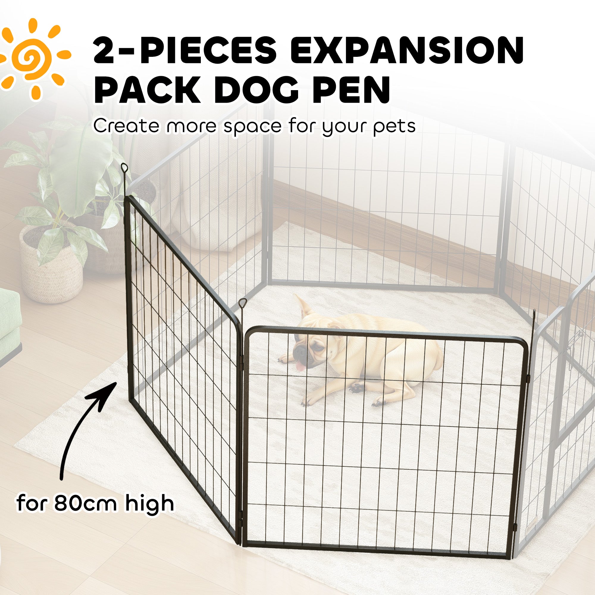 PawHut 2 Piece Dog Pen Expansion Pack for 80cm High Pet Playpen with 3 Stakes, for Small and Medium Dogs - North Peak Garden Furniture