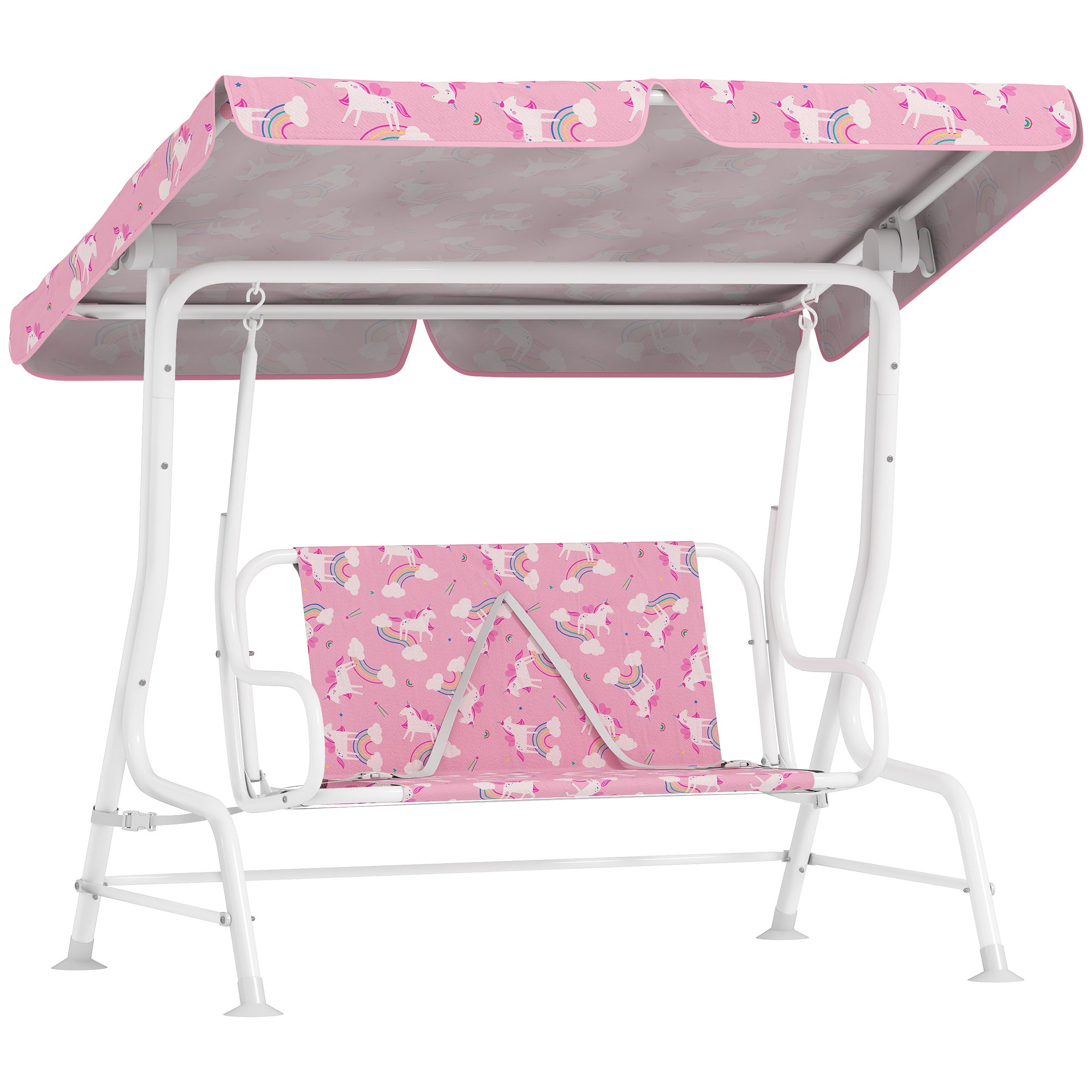 AIYAPLAY Kids Porch Swing, 2-Seater Patio Swing Bench Hammock with Seat Belts, Adjustable Canopy for Garden, Pink
