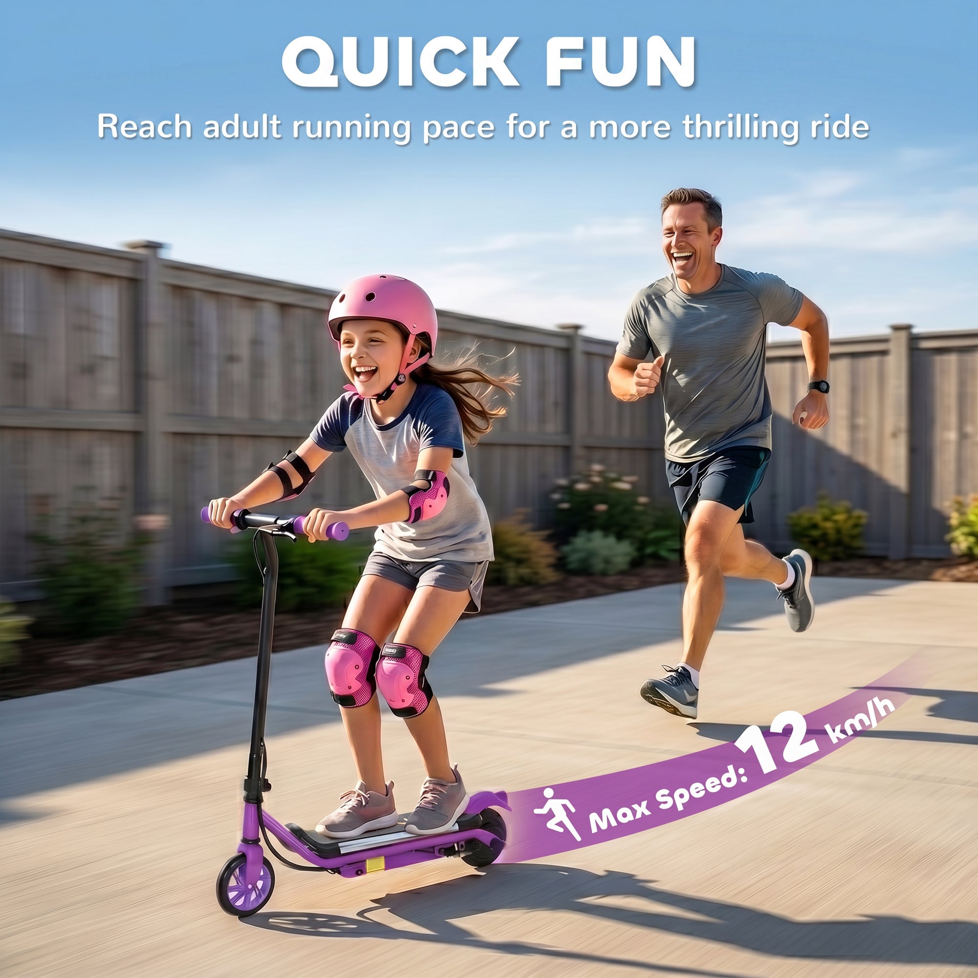 AIYAPLAY Electric Scooter for Kids Ages 6-14, with Dual Brakes, Flash Wheel and Colourful Light, Kids Electric Scooter E Scooter, Up to 12 KM/H & 10 KM, Purple