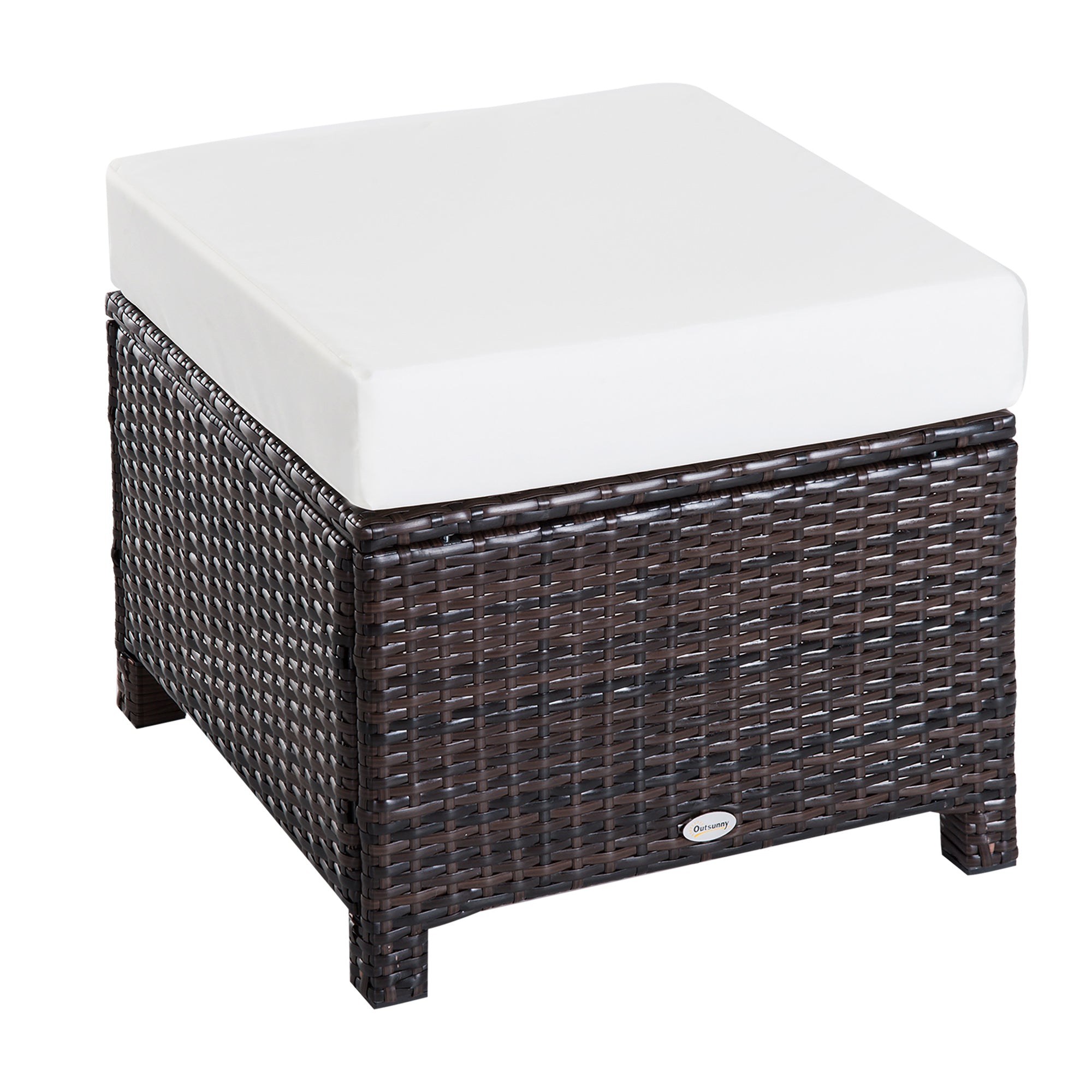 Outsunny Rattan Footstool Wicker Ottoman with Padded Seat Cushion Outdoor Patio Furniture for Garden Poolside Living Room, 50 x 50 x 35 cm, Brown - North Peak Garden Furniture