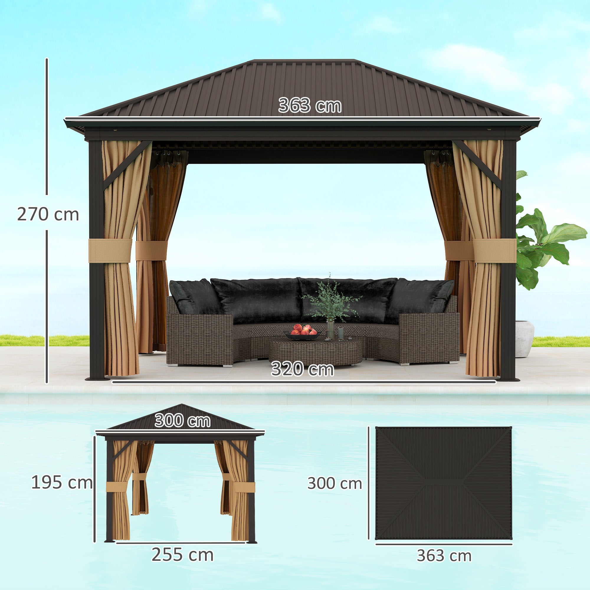 Outsunny 3.6 x 3(m) Aluminium Frame Hardtop Gazebo, with Accessories - North Peak Garden Furniture