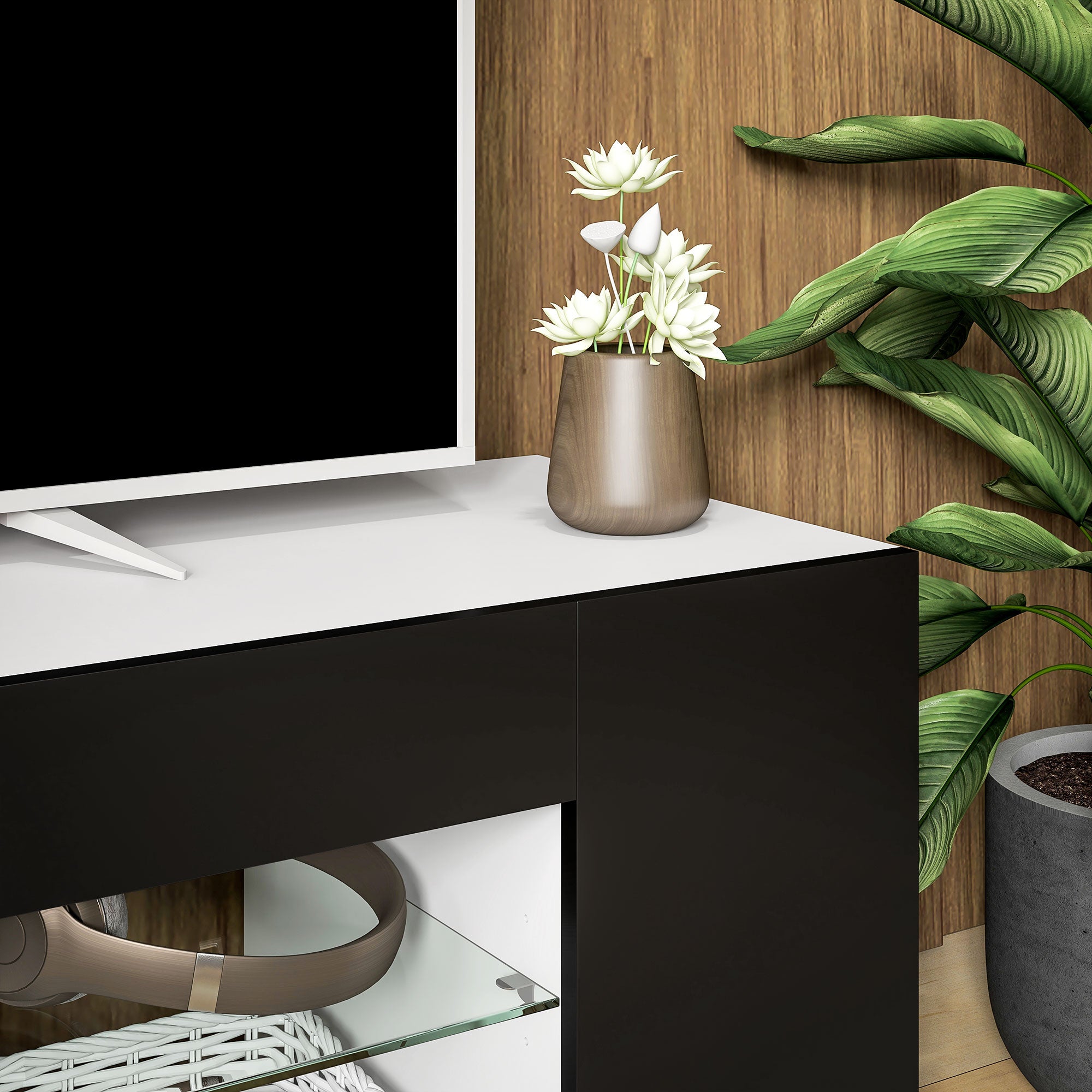 HOMCOM Multi-Shelf TV Cabinet, with Adjustable LED Lights - Black - North Peak Garden Furniture