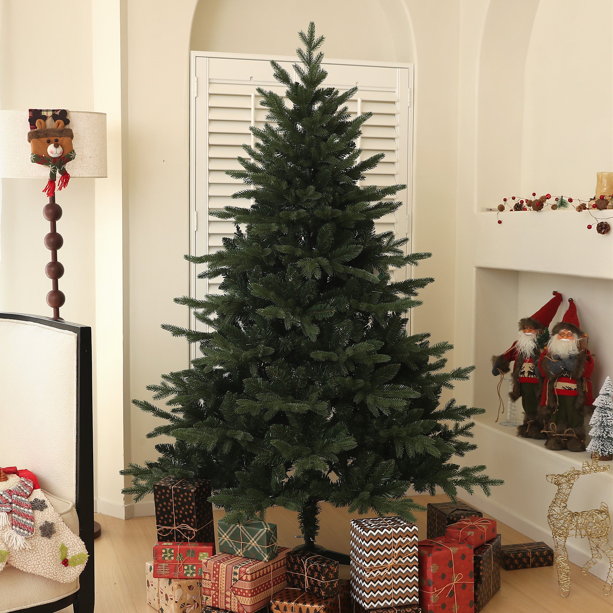 HOMCOM 6ft Artificial Spurce Christmas Tree with 1696 Branch Tips and Foldable Steel Base, Realistic Hinged Xmas Tree, Holiday Décor for Home Office, Green - North Peak Garden Furniture