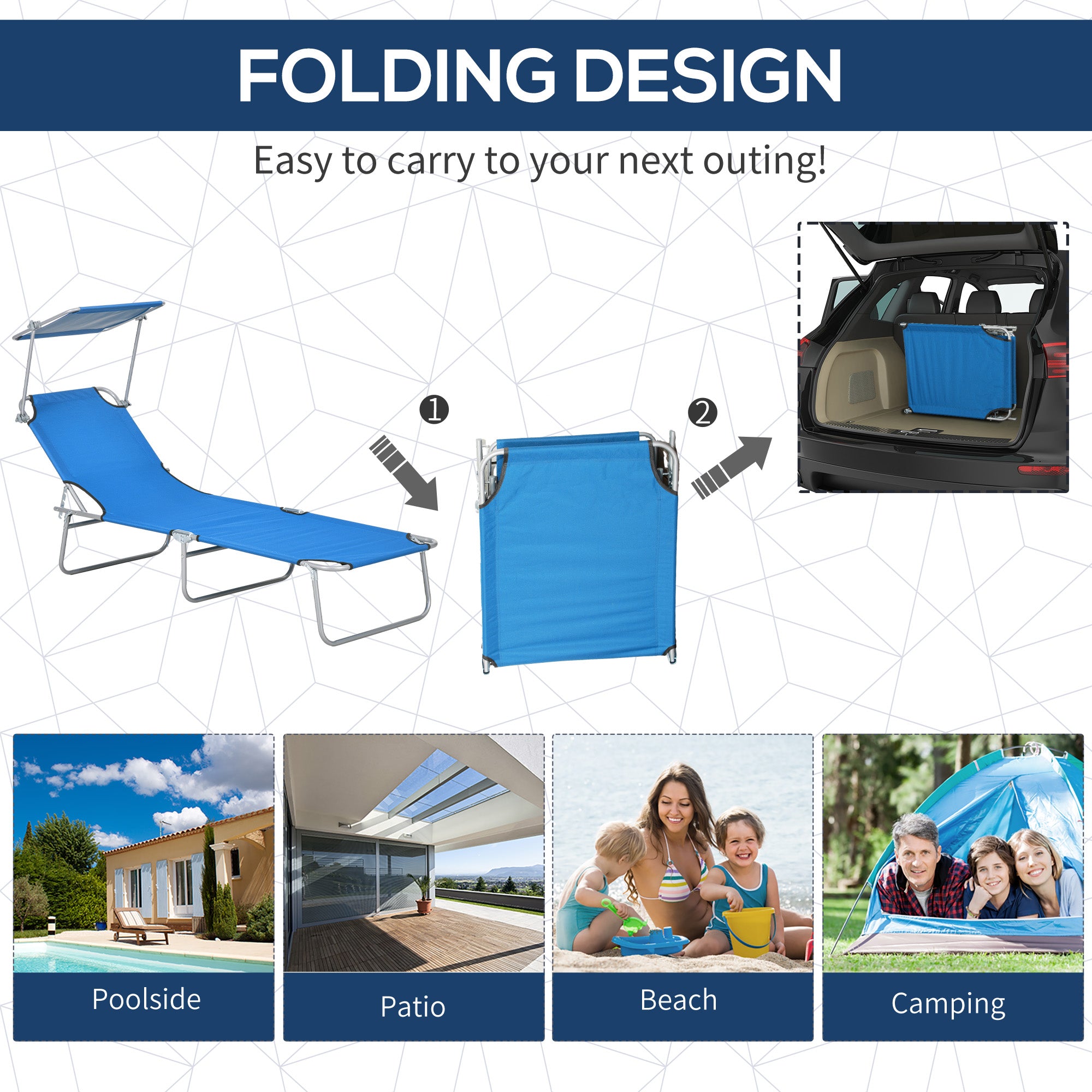 Outsunny Sun Lounger, with Adjustable Face Canopy - Bright Blue - North Peak Garden Furniture