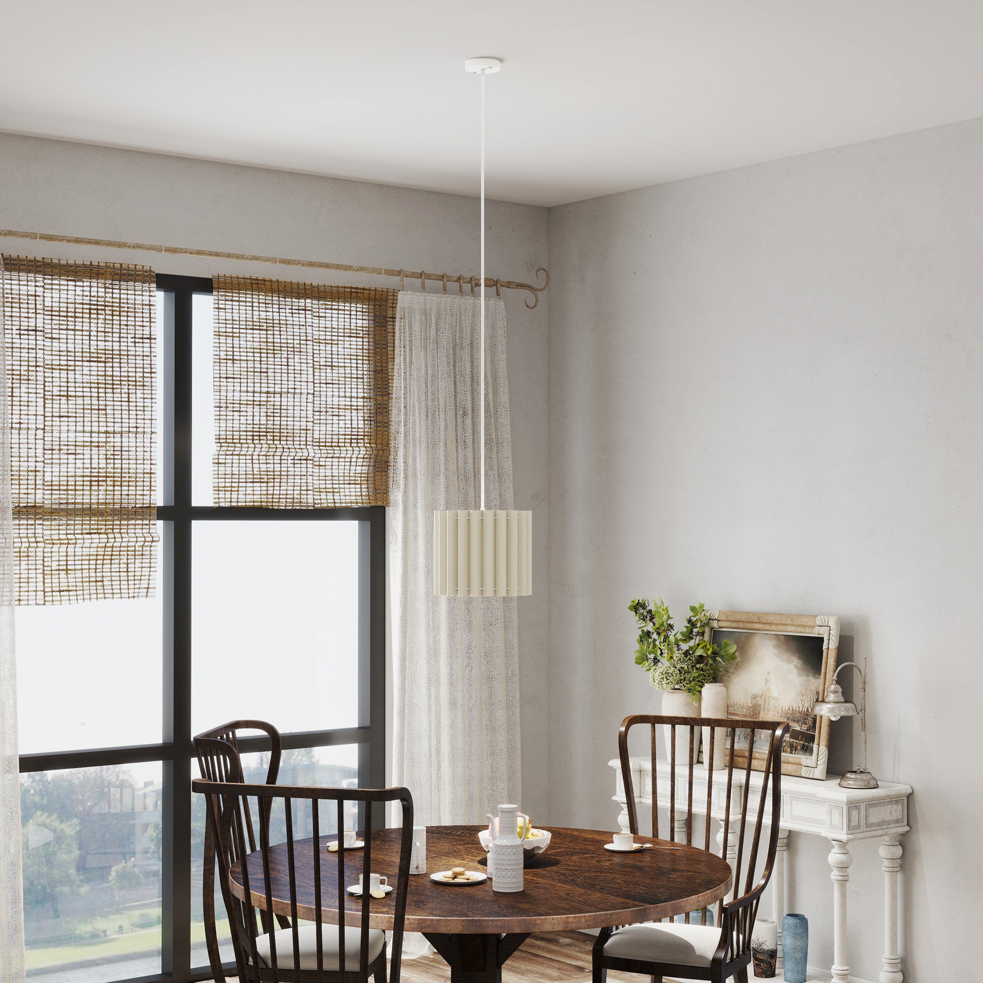 HOMCOM Linen Pendant Light, Modern Wave Ceiling Light Shade, E27 Lampshade for Living Room, Bedroom, Kitchen, Hallway, White - North Peak Garden Furniture