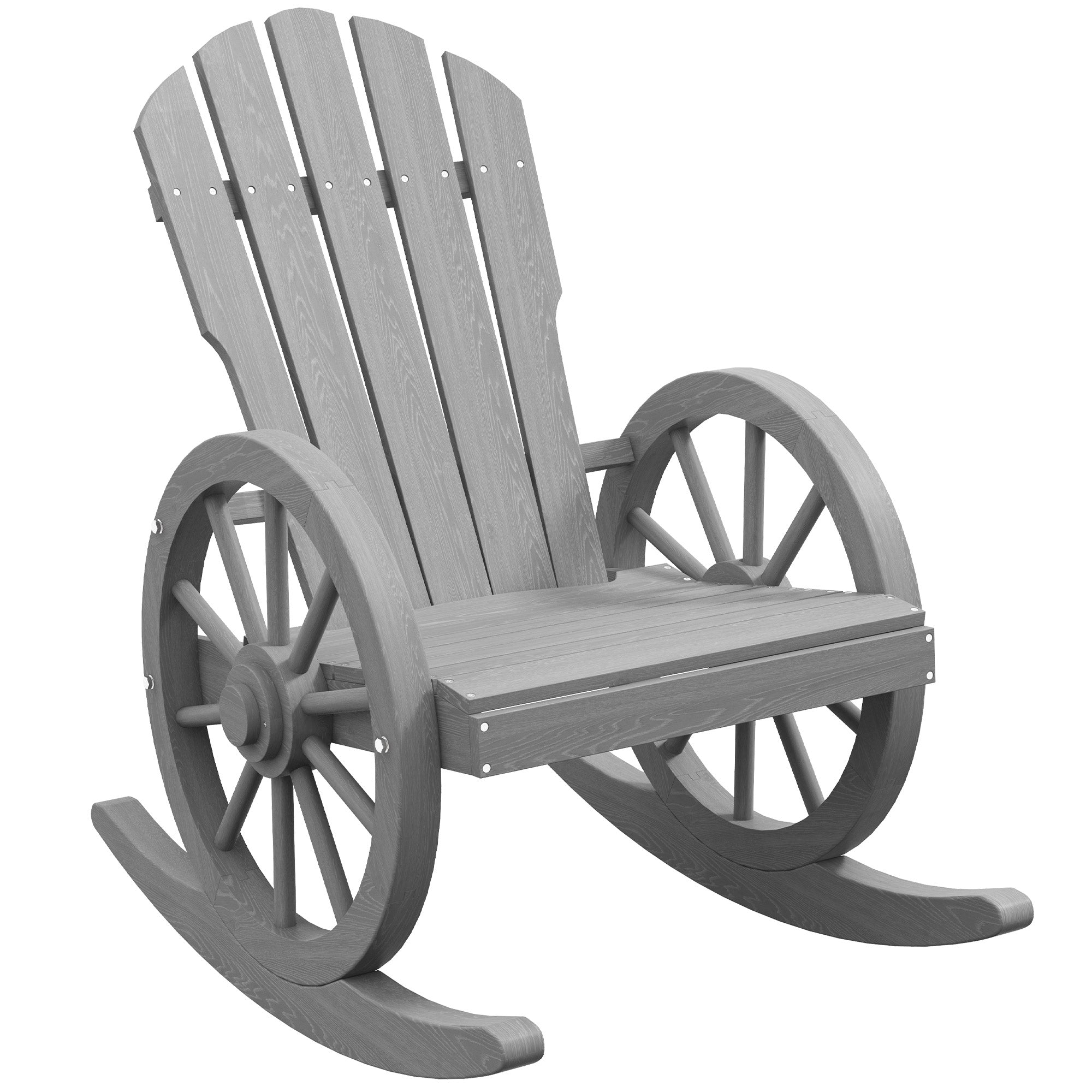 Outsunny Wooden Adirondack Rocking Chair Reclining Armchair Outdoor Garden Furniture Patio Porch Rocker - Grey - North Peak Garden Furniture