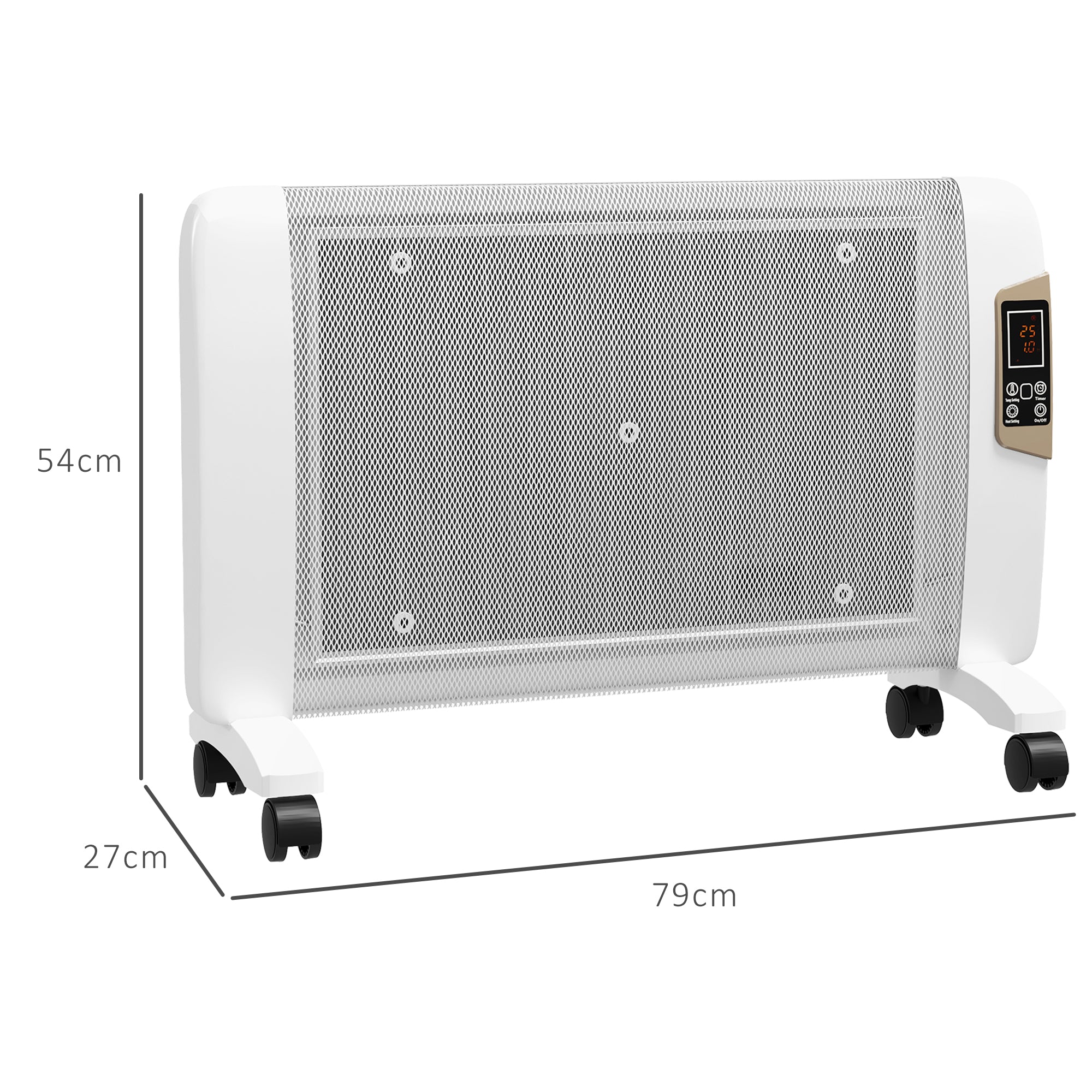 HOMCOM Mica Electric Space Heater, Portable Heater for Home with 2 Heat Settings, Living Room, Study, Garage, Adjustable Temperature 18-30°C, 1000W/2000W, White - North Peak Garden Furniture