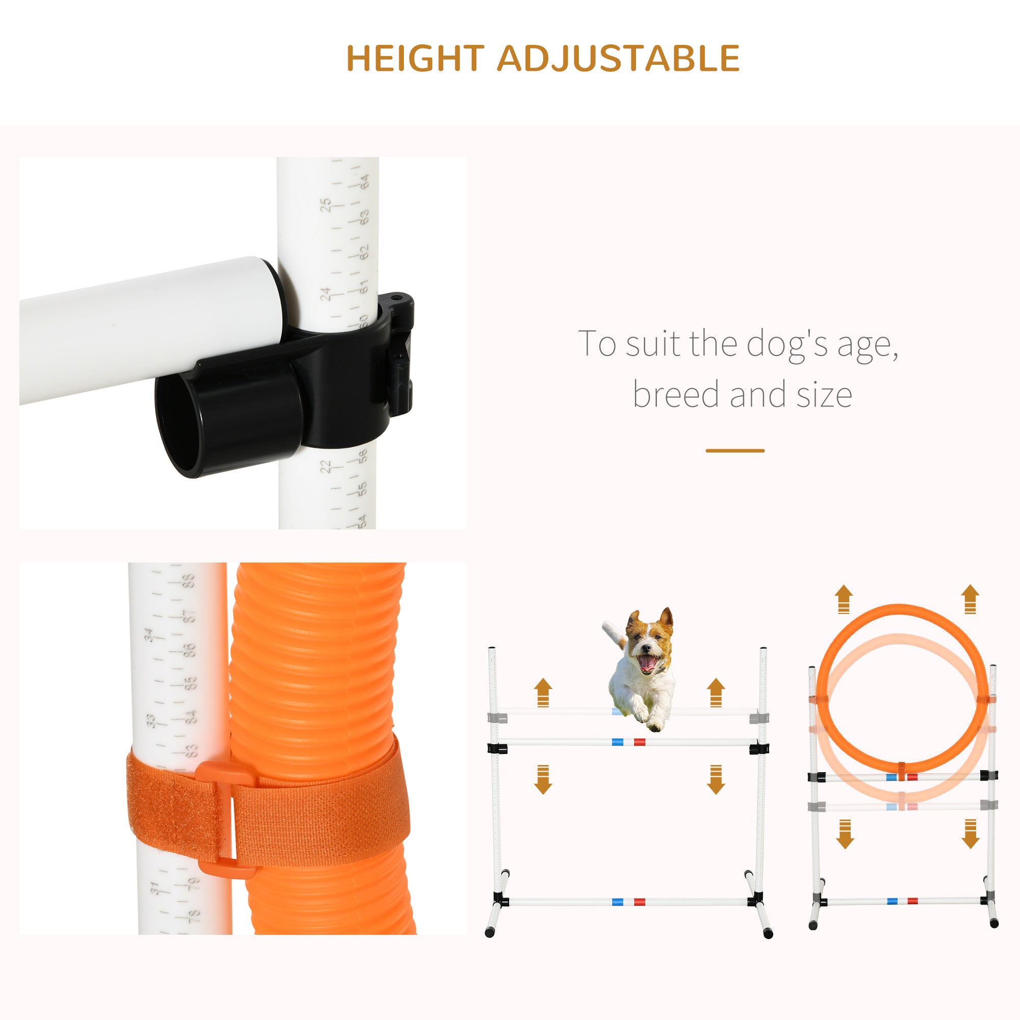 PawHut 3 Piece Pet Agility Training Equipment Dog Play Run Jump Obedience Training Set Adjustable (Pole + Hoop + Hurdle) - North Peak Garden Furniture
