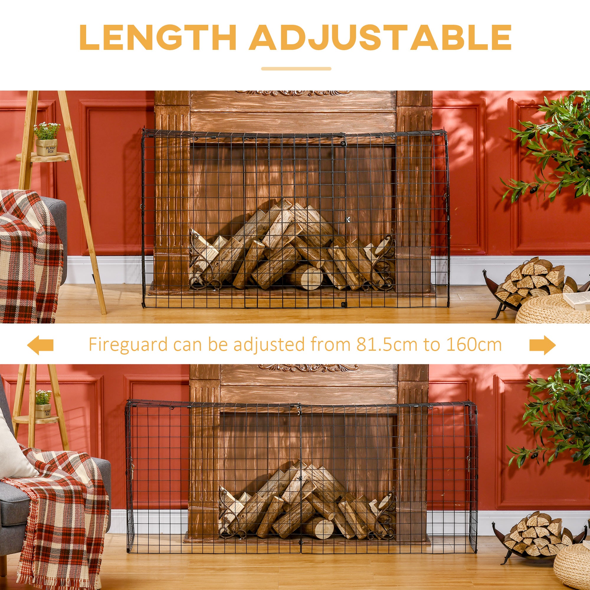HOMCOM Extendable Fire Guard Screen, Freestanding Fire Screen Spark Guard, Folding Fireplace Cover, Wire Mesh, 81.5-160cm, Black - North Peak Garden Furniture