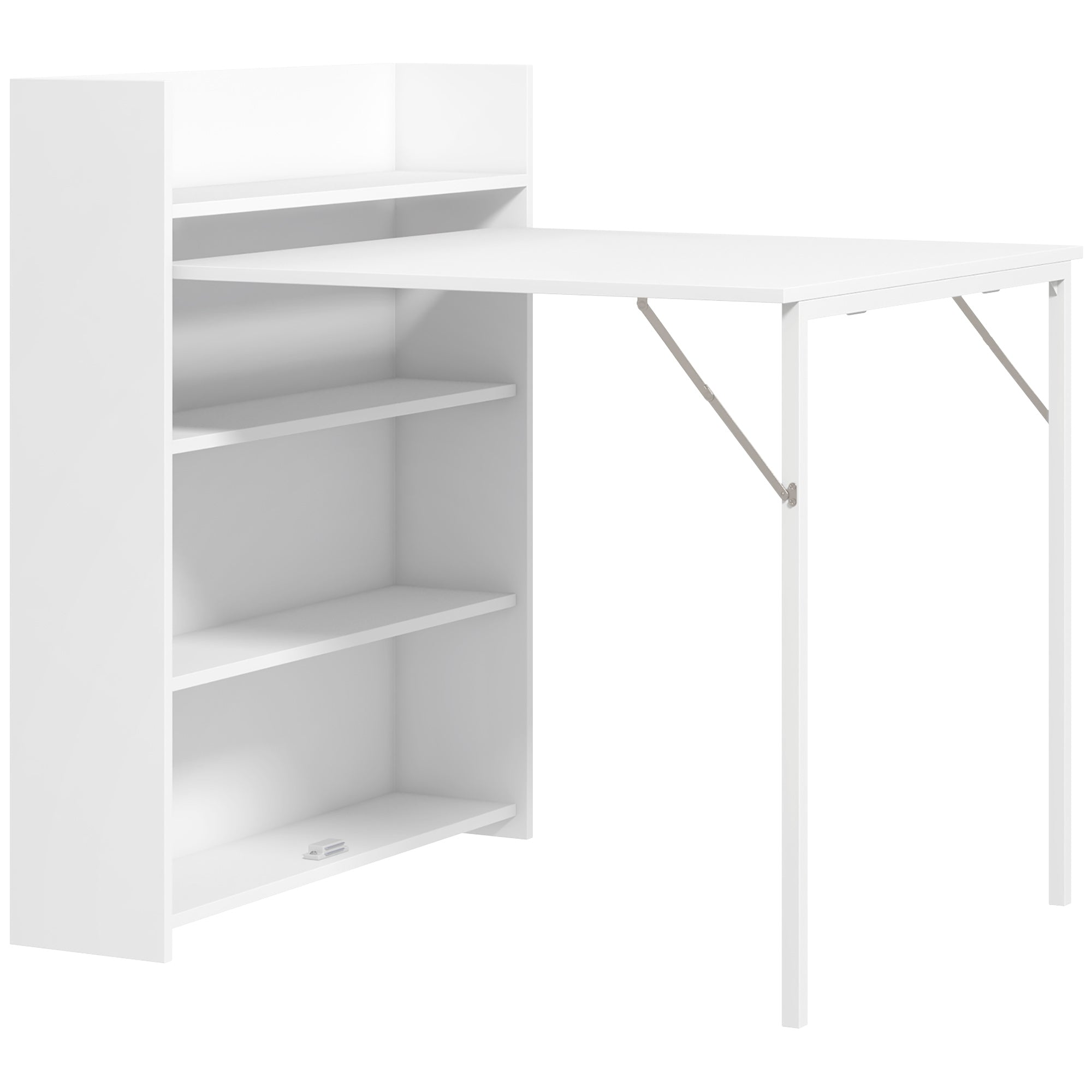 HOMCOM Kitchen Table, Folding Dining Table, with 4-Tier Shelves, Modern Drop-Leaf Table, White