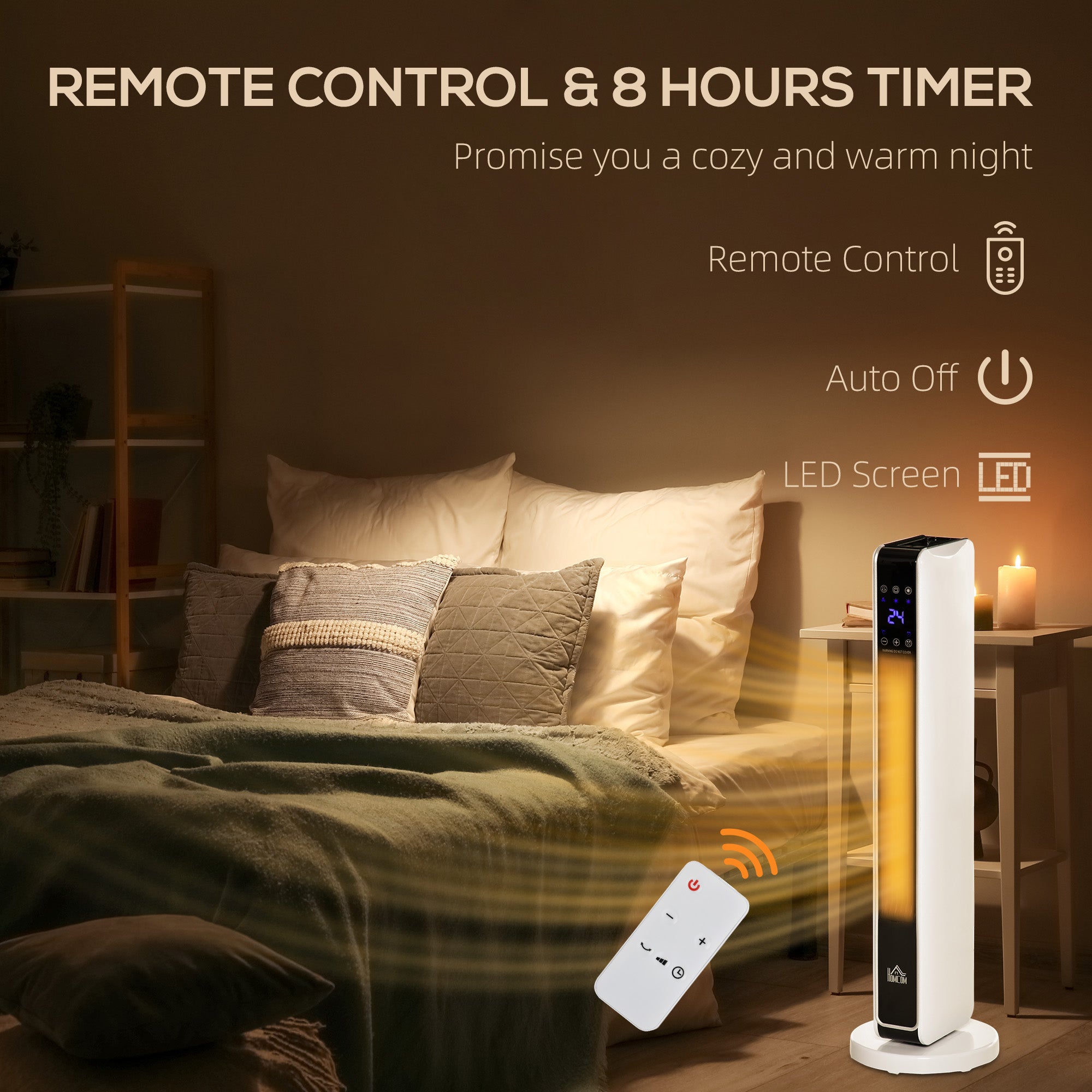 HOMCOM Indoor Tower Space Heater with 2 Heater 1100W/2200W and Fan, Floor Electric Heater for Office, with Timer, Remote - North Peak Garden Furniture